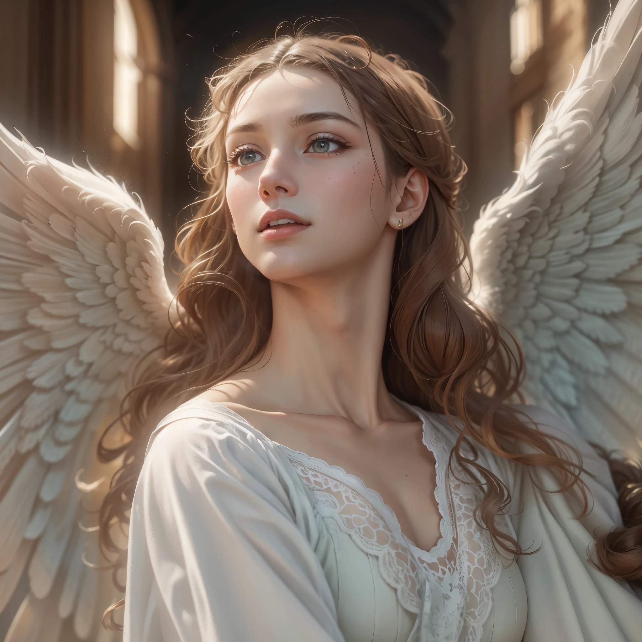 masterpiece, highest quality, 8k, real person, realistic, Very detailed CG, shiny skin, Fully focused, heaven, glory of god, shine, Angel, bless, happiness,