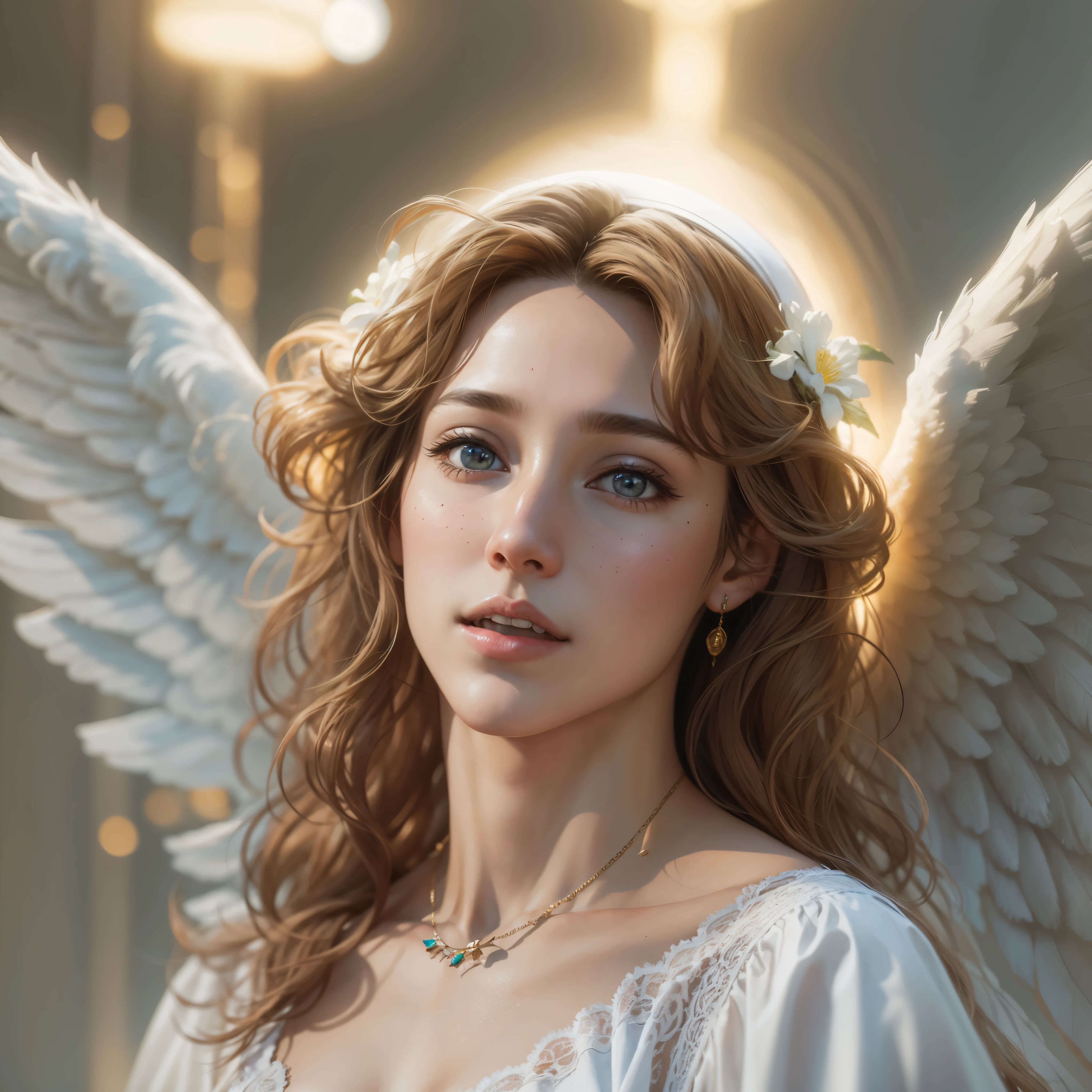 masterpiece, highest quality, 8k, real person, realistic, Very detailed CG, shiny skin, Fully focused, heaven, glory of god, shine, Angel, bless, happiness,