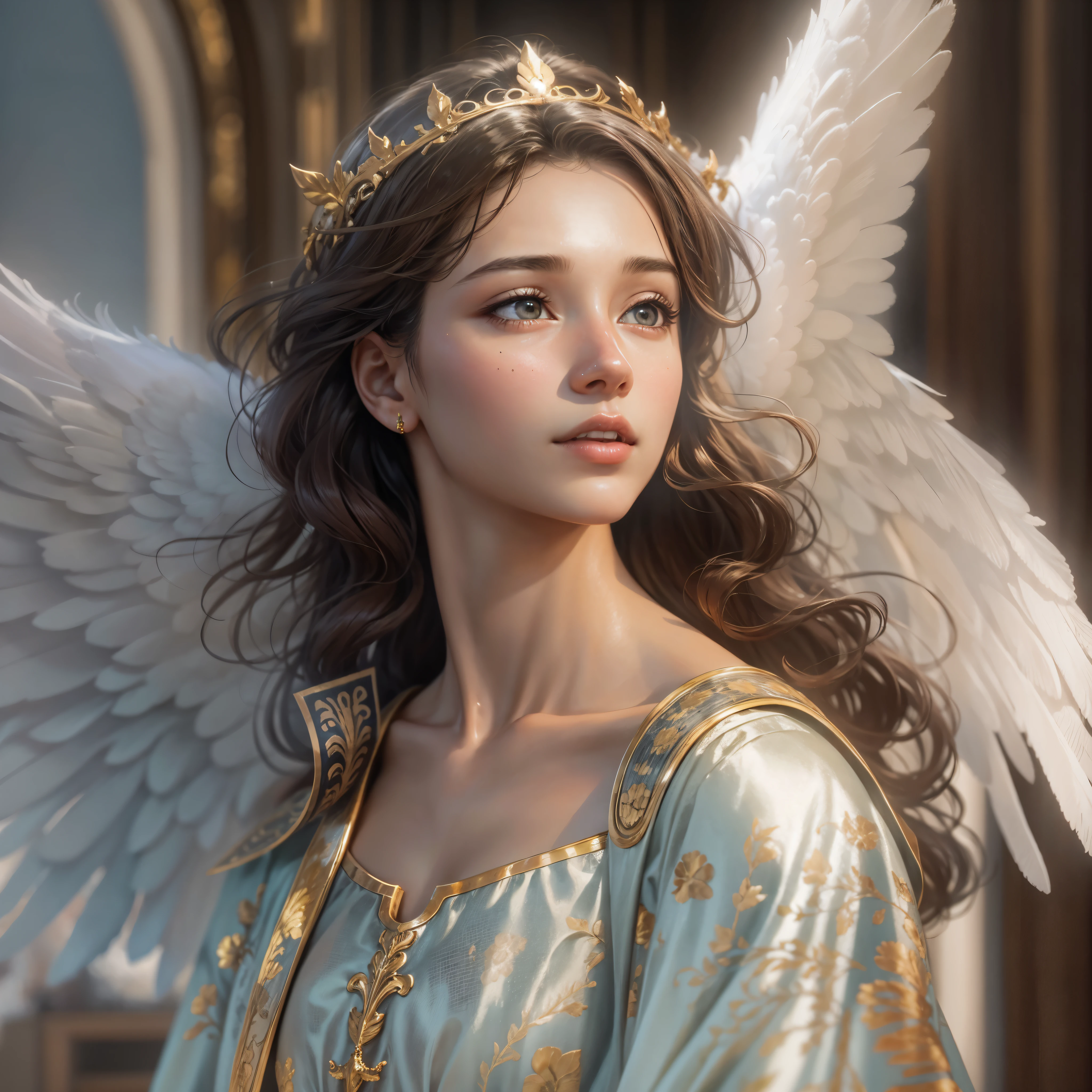 masterpiece, highest quality, 8k, real person, realistic, Very detailed CG, shiny skin, Fully focused, heaven, glory of god, shine, Angel, bless, happiness,