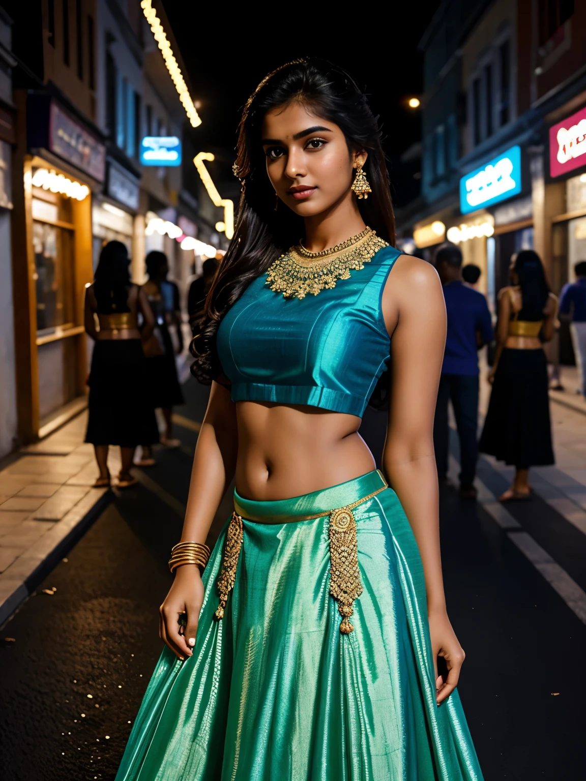 A girl 18 year old wearing traditional dress looks beautiful ahead Indian girl black hair