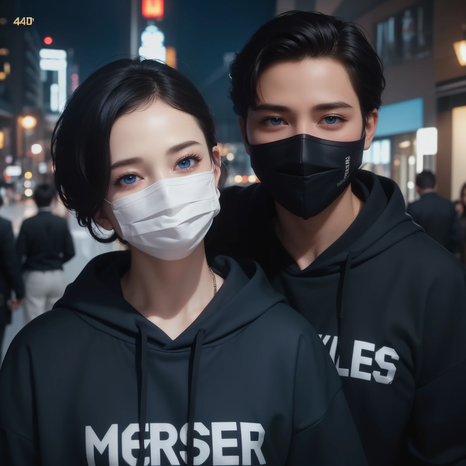 Couple, woman and man, Beautiful big breastokeh), indoors, detailed luxury living room, gentle and charming beautiful goddess, Korean(kpop-idol), solo, necklace, oval face, double eyelids, smart, good hands, good feet, Natural, (from below angle), (glossy skin:1.05), ((low angle)), Perfect figure, (64k, UHD, RAW photo, best quality, masterpiece:1.4), (realistic, photo-realistic:1.37), ultra high res, photon mapping, radiosity, physically-based rendering, professional soft lighting, blue eyes, mask, (man curly hair)