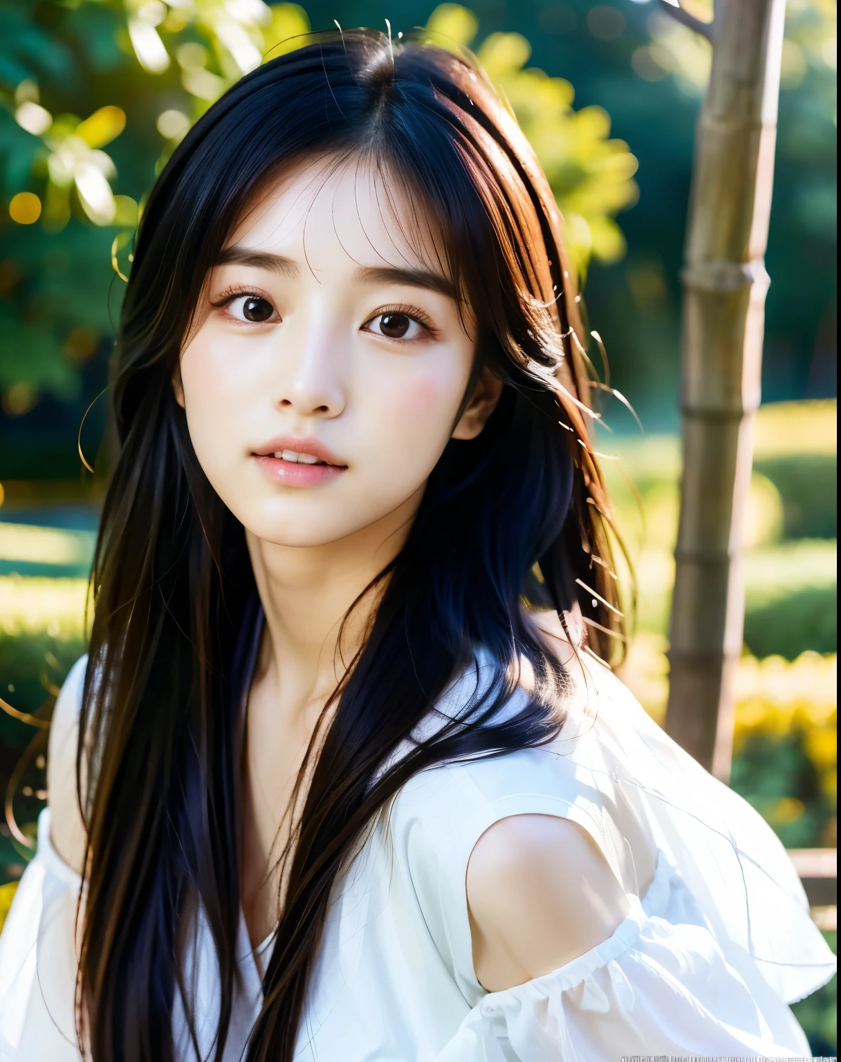 there is a woman with long hair wearing a white shirt, ulzzang, korean girl, heonhwa choe, sakimichan, xintong chen, sun yunjoo, lee ji - eun, lee ji-eun, wenfei ye, jaeyeon nam, park ji-min, jinyoung shin, chiho, yun ling, gongbi