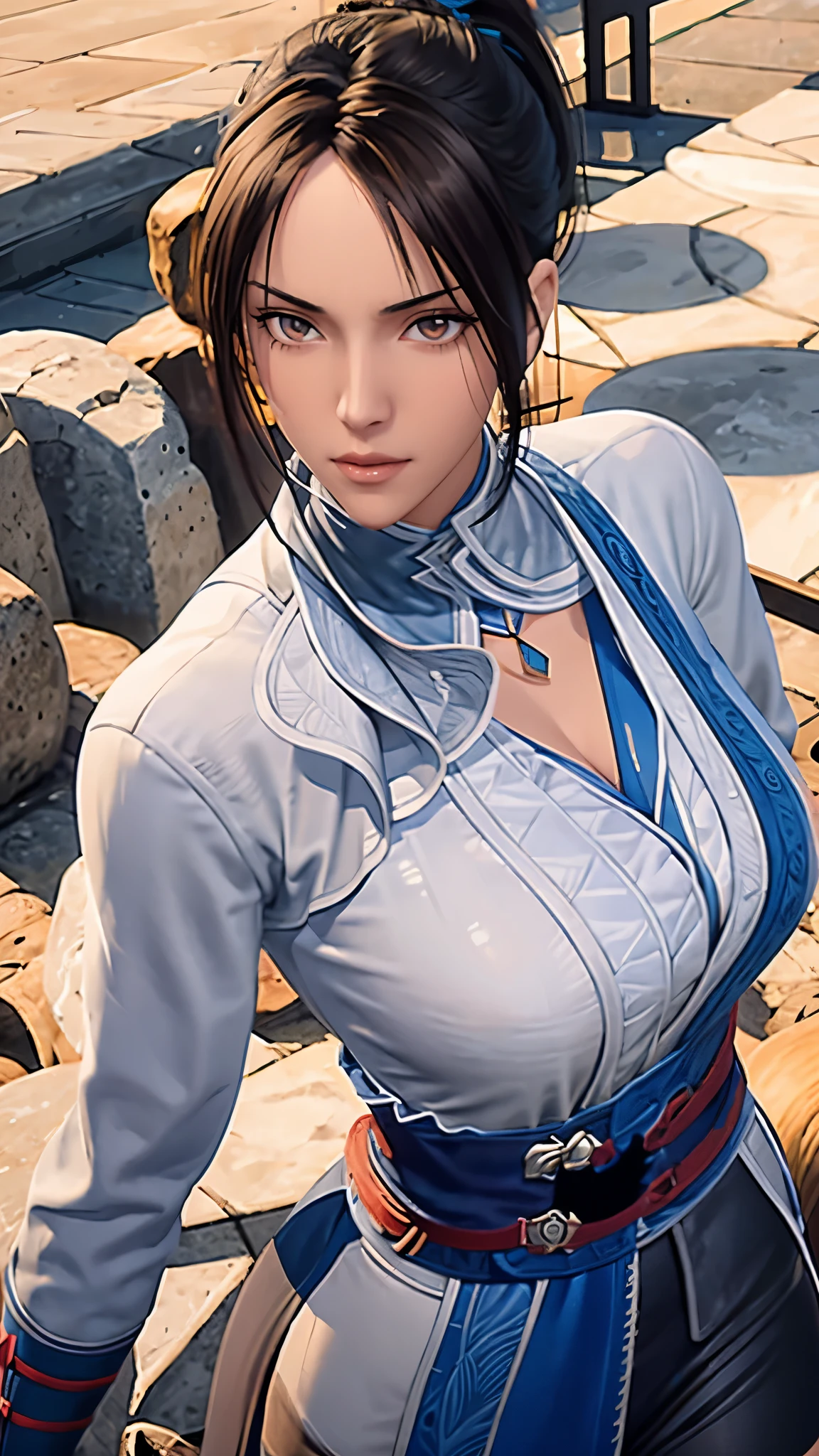 （（（完美figure，figure，chinese clothes， （（（long hair,ponytail，Brown pupils））），S型figure:1.7））），((masterpiece)),high resolution, ((Best quality at best))，masterpiece，quality，Best quality，（（（ Exquisite facial features，looking at the audience,There is light in the eyes，Happy，lol））），（（（Interlacing of light and shadow，huge ））），（（（looking into camera，from above，looking down）））