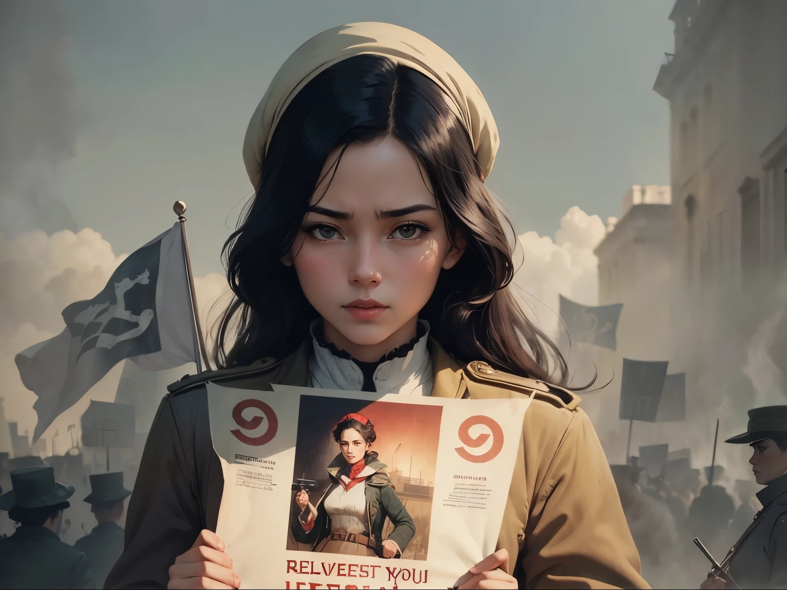 female revolutionary,retro poster,Cartazes durante a guerra、Em 1910