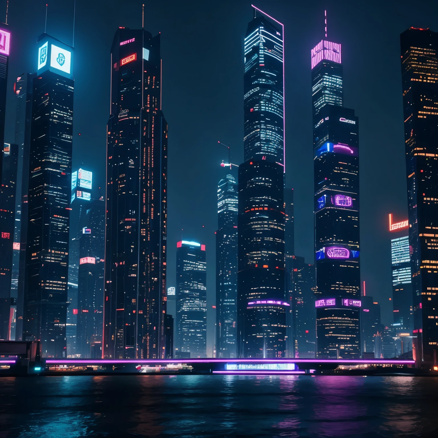 Night city, skyscrapers, neon lights, cyberpunk