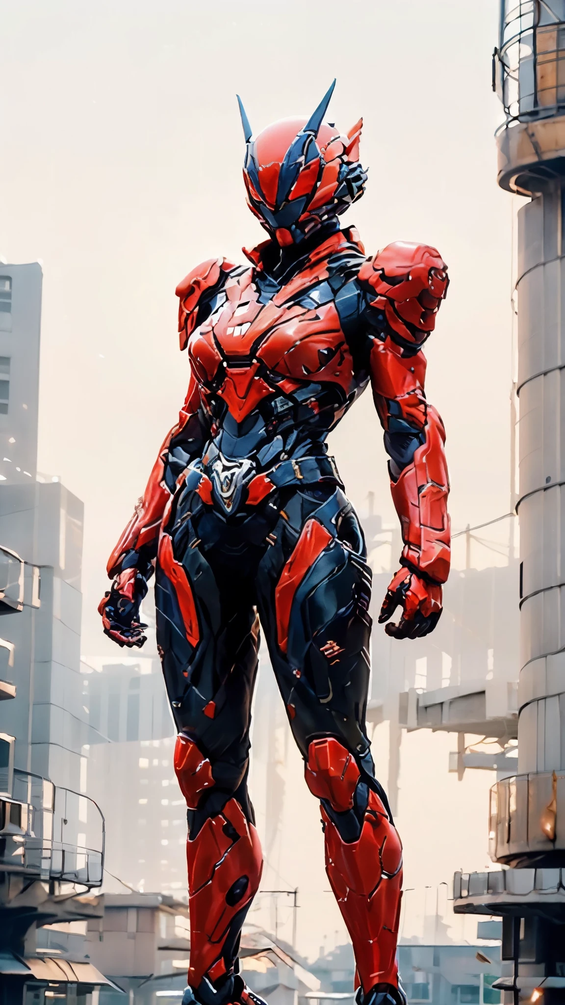 A woman adorned in fantasy-style full-body armor, a crown-concept fully enclosed helmet that unveils only her eyes, a composite layered chest plate, fully encompassing shoulder and hand guards, a lightweight waist armor, form-fitting shin guards, the overall design is heavy-duty yet flexible, ((the armor gleams with a golden glow, complemented by red and blue accents)), exhibiting a noble aura, she floats above a fantasy-surreal high-tech city, this character embodies a finely crafted fantasy-surreal style armored hero in anime style, exquisite and mature manga art style, (Queen bee mixed with Spider concept Armor, photorealistic:1.2, real texture material:1.2), ((night sky, city night view, elegant, goddess, femminine:1.5)), Unreal Engine 5, metallic, high definition, best quality, highres, ultra-detailed, ultra-fine painting, extremely delicate, professional, anatomically correct, symmetrical face, extremely detailed eyes and face, high quality eyes, creativity, RAW photo, UHD, 32k, Natural light, cinematic lighting, masterpiece-anatomy-perfect, masterpiece:1.5