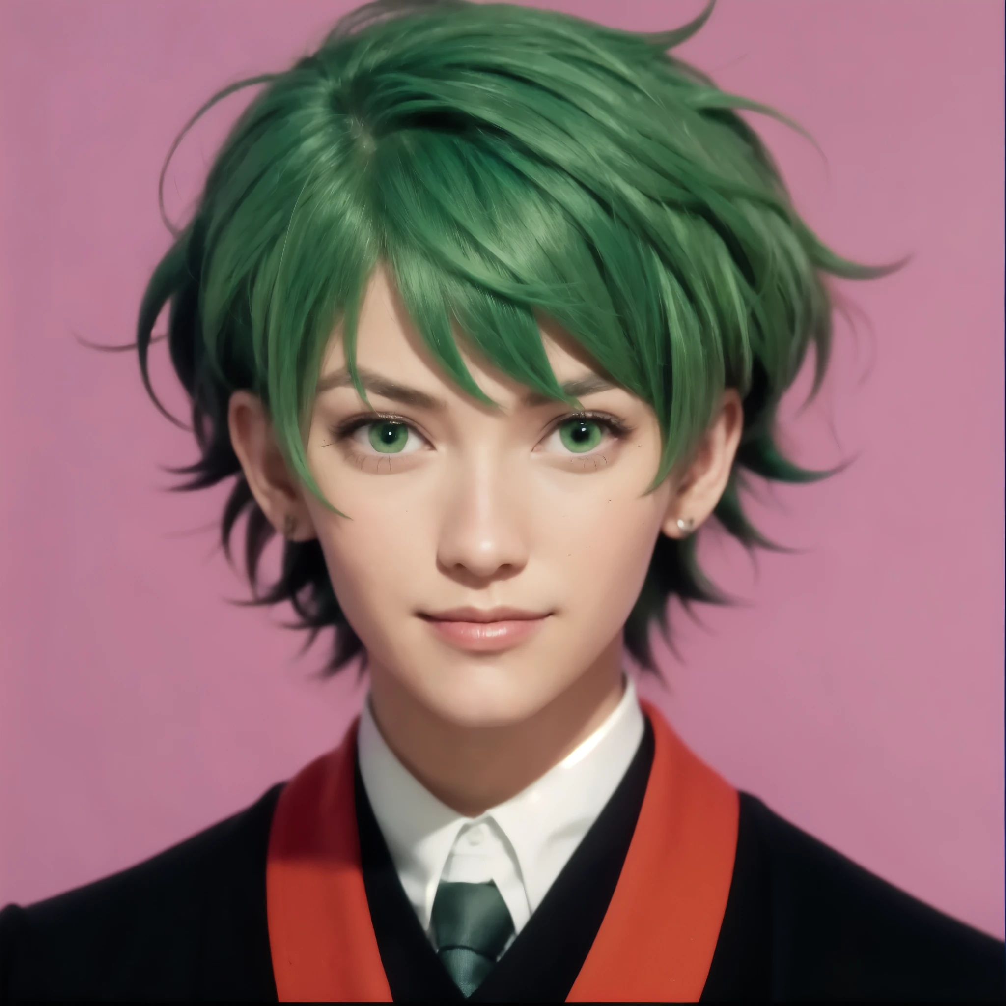 a close up of a person with green hair and a tie, realistic