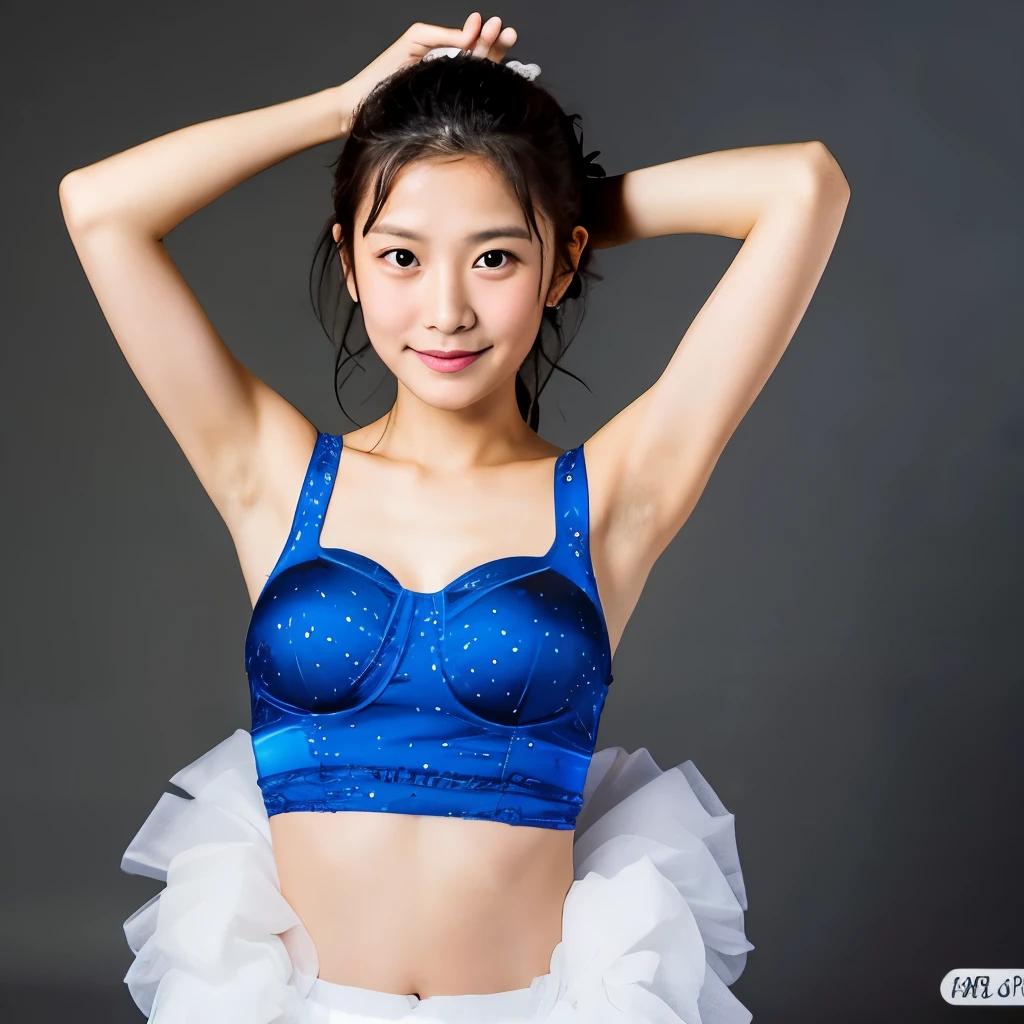 Japanese　　thin fabric camisole　arms raised　The armpits are darkened　armpit hair　Body sticky with sweat