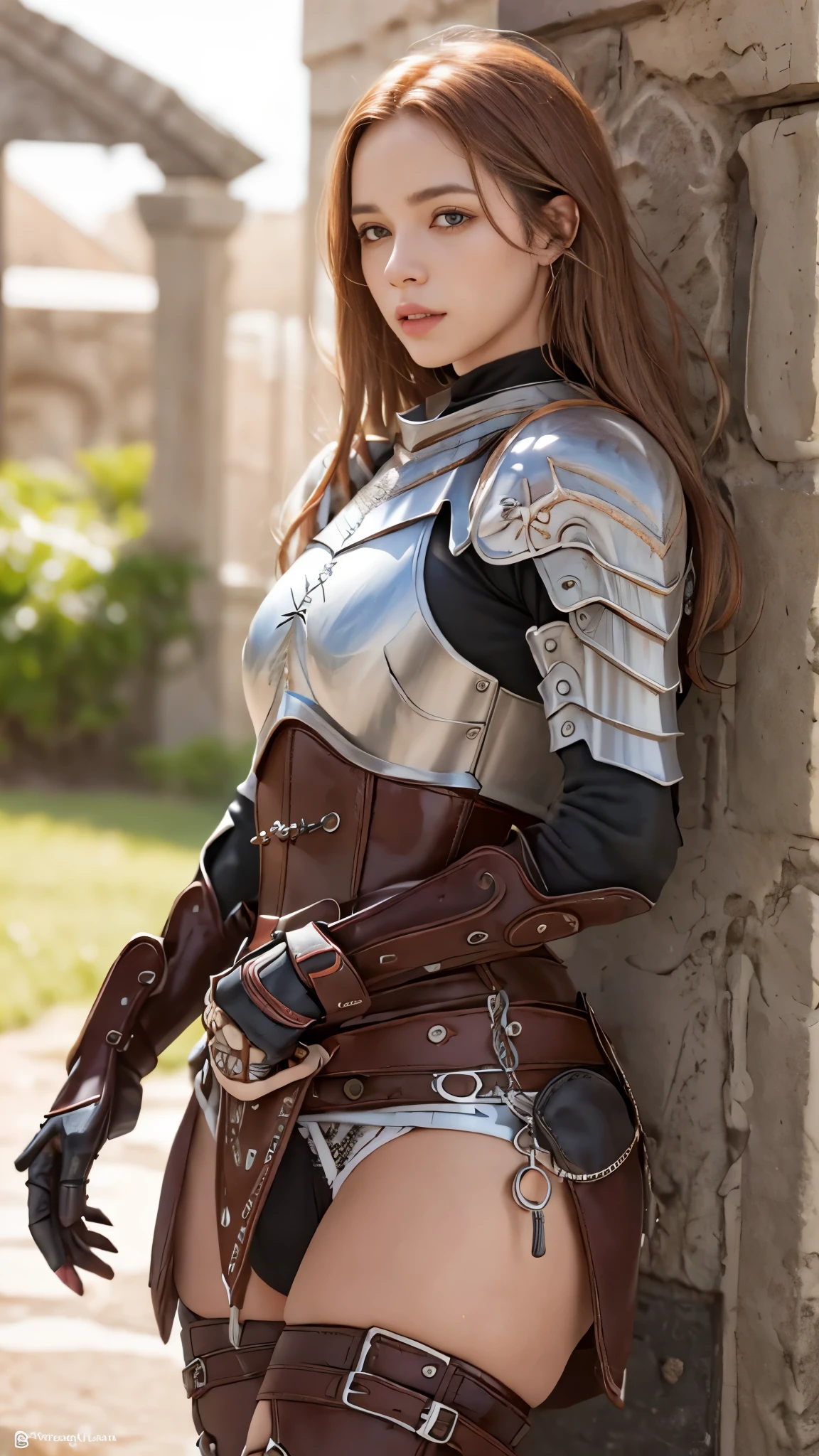 ((Um guerreira ruiva, de costas, usando uma armadura de placas, Steel gauntlets, steel gloves and steel breastplate, looking back, usando uma saia curta)), saia vermelha, she doesn&#39;t wear underwear, saia curta mostrando bunda grande recheada, empinada, redonda, aparecendo pussy, pussy  lisinha aparecendo de baixo, (saia para cima), vento levantando saia, posse sexy , fantasia medieval, d&d, RPG, obra-prima, melhor qualidade, 8K. A garota mais desejada do mundo possui uma beleza transcendental, com olhos expressivos, sobrancelhas arqueadas, sensual lips and radiant skin. Your facial structure is symmetrically perfect, with delicately sculpted cheekbones and a refined jawline. Beyond aesthetics, your presence exudes confidence, serenity and a magnetic aura. Your beauty goes beyond the physical, also incorporating grace, intelligence and kindness, making it completely irresistible.