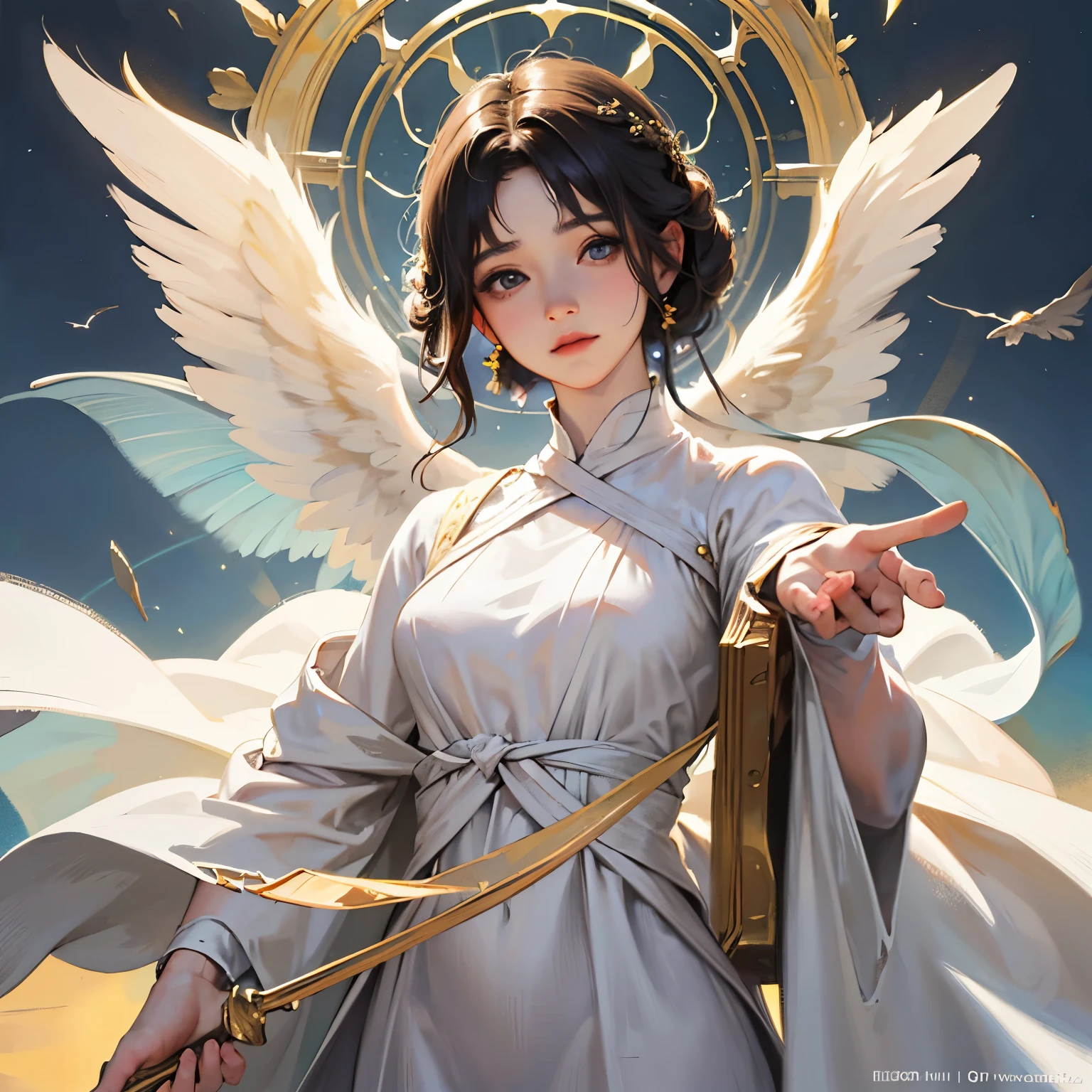 Angel、Enveloped in light、Upper body、front、god々New、realistic, Very detailed and very complex, Digital concept art by William Adolphe Bouguereau 