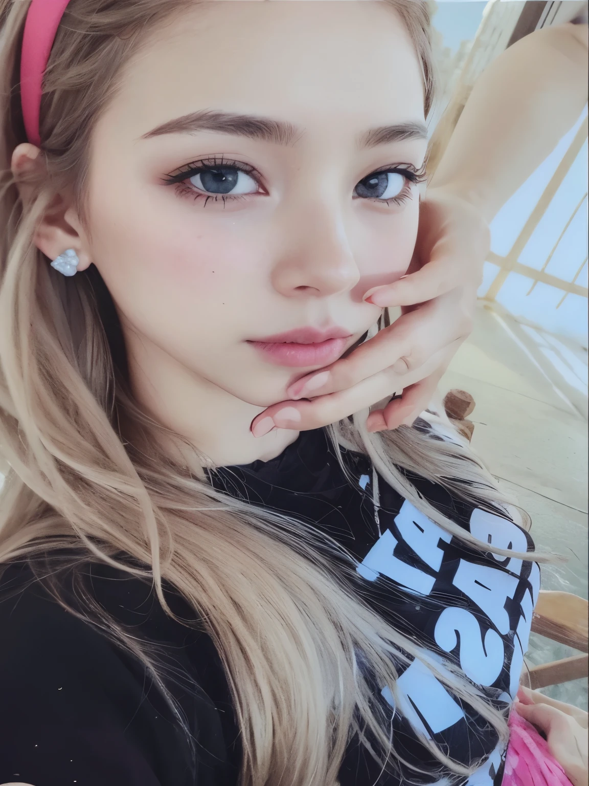 Un primer plano de una mujer con cabello rubio y ojos azules, ulzzang, Lalisa Manobal, pelo largo y rubio y ojos grandes, flequillo blanco, flequillo esponjoso, pelo largo y blanco y flequillo, peinado de corte hime blanco, cabello con flequillo blanco, con el pelo largo y blanco, long cabello rubio y ojos grandes, cabello rubio y ojos grandes, pelo largo con flequillo