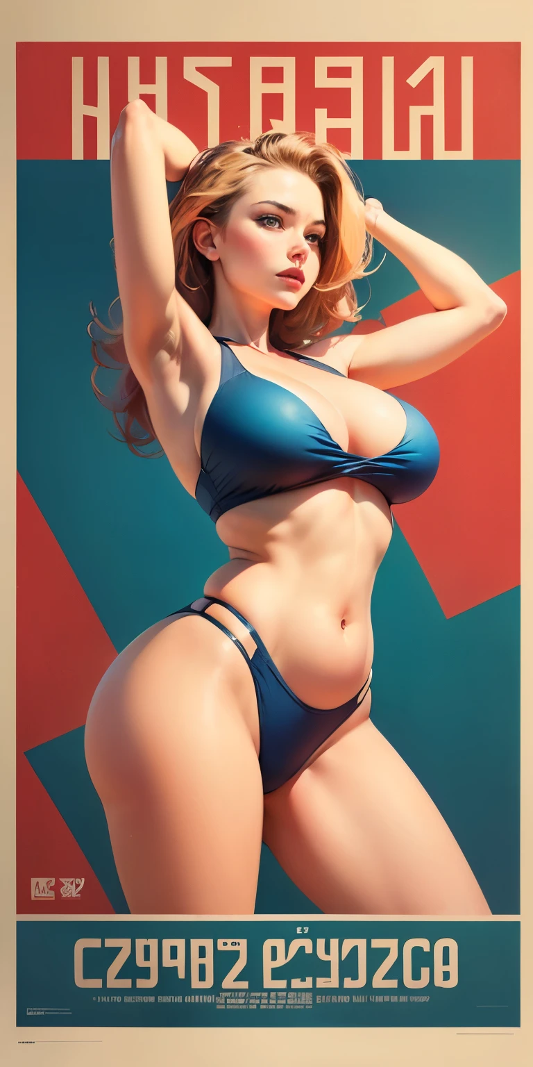 CCCP poster, Soviet poster, Brazilian flag in the background, USSR poster, Soviet Union poster, October, ((CCCP poster, Soviet poster)) (18 year old girl, big breasts,High cut split swimsuit,Show belly button, poster, poster, Soviet flag on poles, Blue sky with hunting jet, , 1 girl, alone, Good shape, poster design, poster art style. 1980s, 1950s, 1960s, basic colour scheme, very colorful poster, colorful art, third rule, Encouraging, General, army, Miss, 1 mature girl, hair blowing in the wind, hands in the air, sexual, red square background, Thick legs.