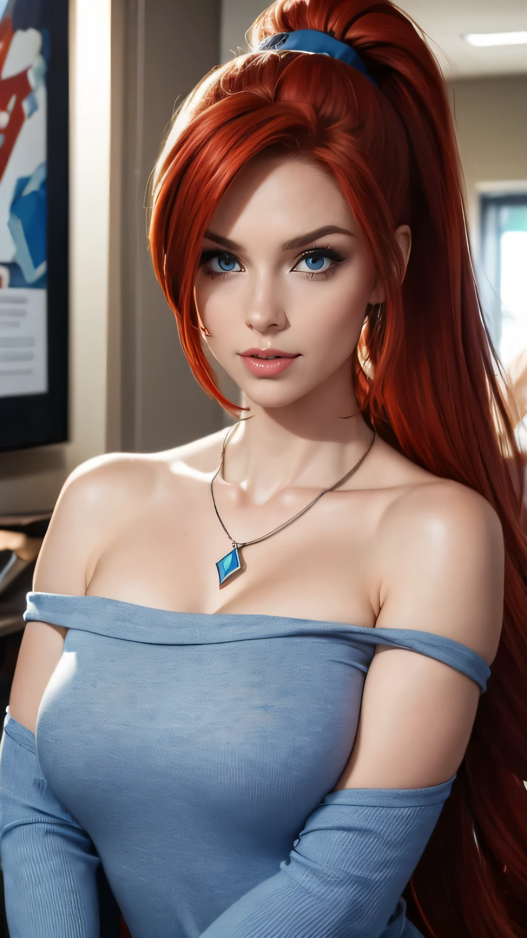 ( A stunning 22-year-old red hair girl with blue eyes (dressed as a college student .) (wears a necklace with a blue gem) (long hair) (ponytail))) (detailed realistic,4k,highres,masterpiece:1.2),modern multi-panel comic,empty speech bubbles,page of a superhero comic book,detailed illustrations,physically-based rendering,ultra-fine painting,professional,vivid colors, having sex (nsfw),dialogue (getting fucked)