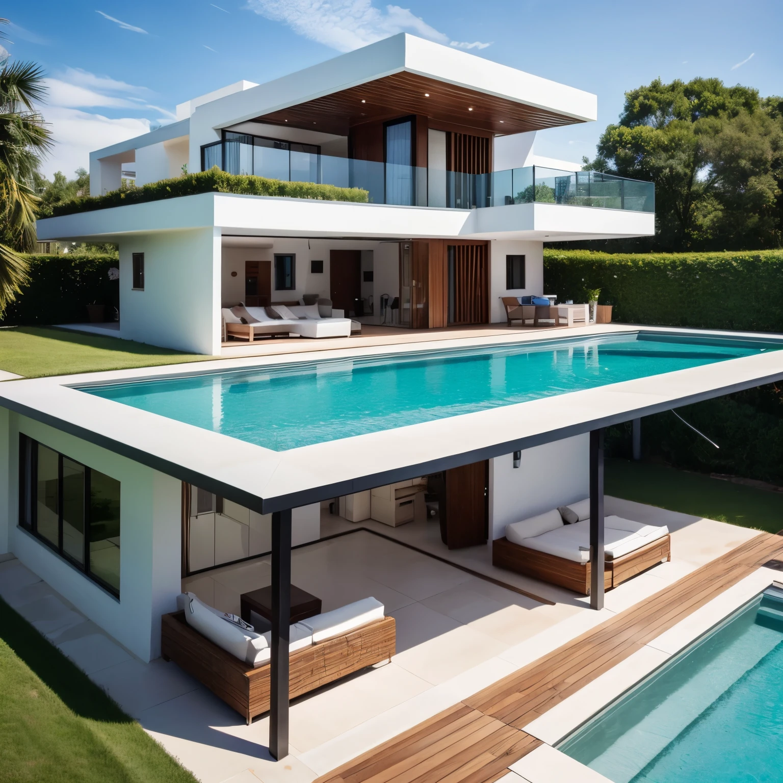 Modern Concept of Luxurious House with Swimming Pool and Perimeter Wall