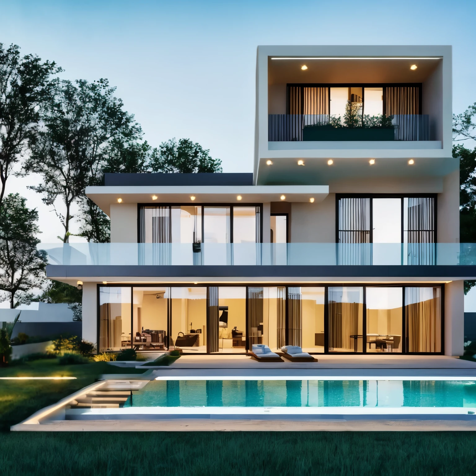 Modern Concept of Luxurious House with Swimming Pool and Perimeter Wall