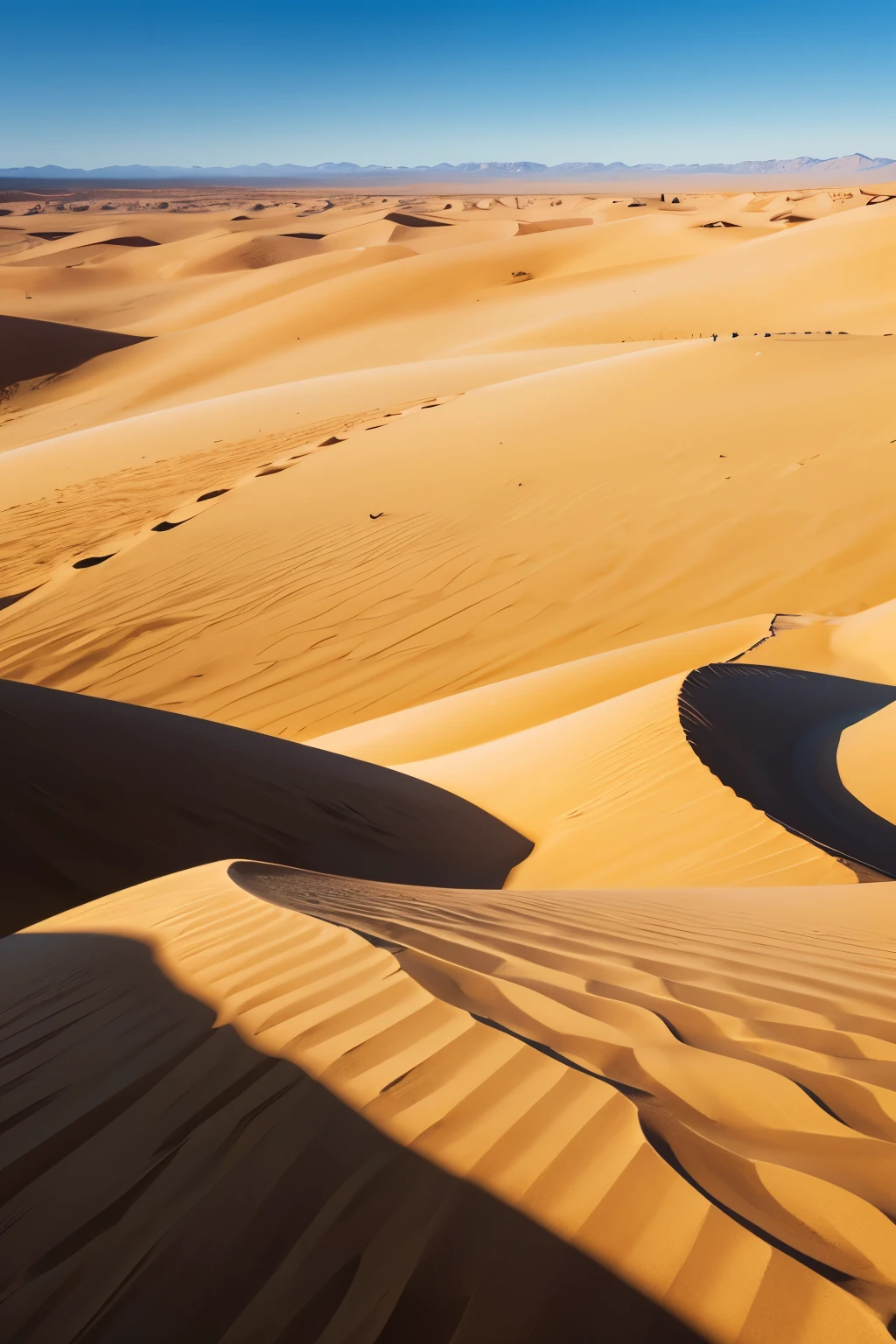 large, warm desert covered in fine brown sand that forms huge dunes with an ancient structure