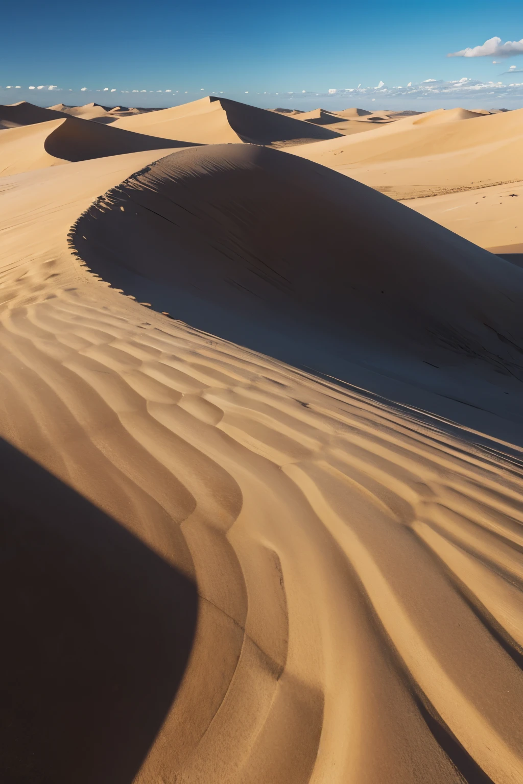 large, warm desert covered in fine brown sand that forms huge dunes with an ancient structure
