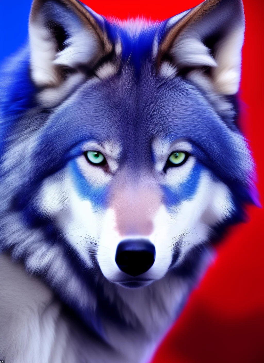 Blue wolf with red eyes and red dragon with blue eyes