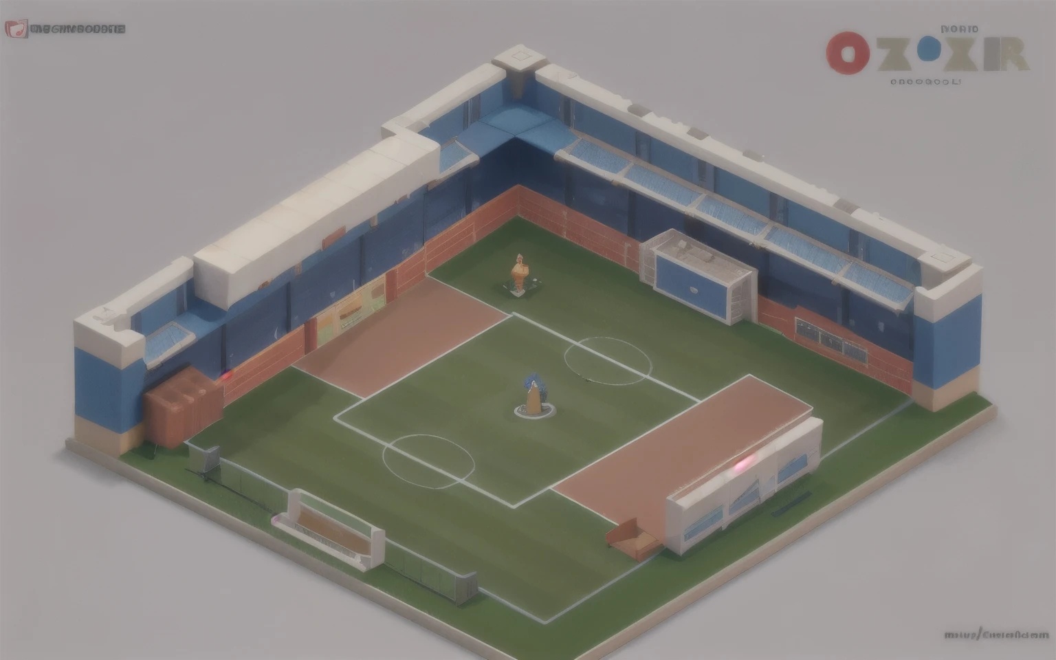 isometric, overlooking 45 degrees, soccer field, ray background, concept art, Octane rendering