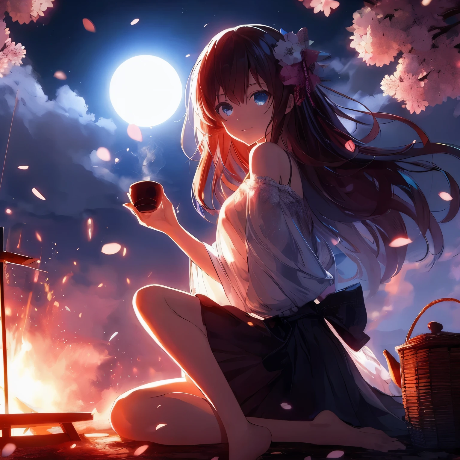 Anime girl sitting on the ground holding a flower basket, anime style 4k, 4k anime wallpaper, Anime Art Wallpaper 4k, anime art wallpaper 4k, anime art wallpaper 8k, anime wallpaper 4k, anime wallpaper 4 k, night nucleus, anime girl desktop background, Beautiful anime, anime wallpaper, Beautiful anime girl, anime background, anime pictures
