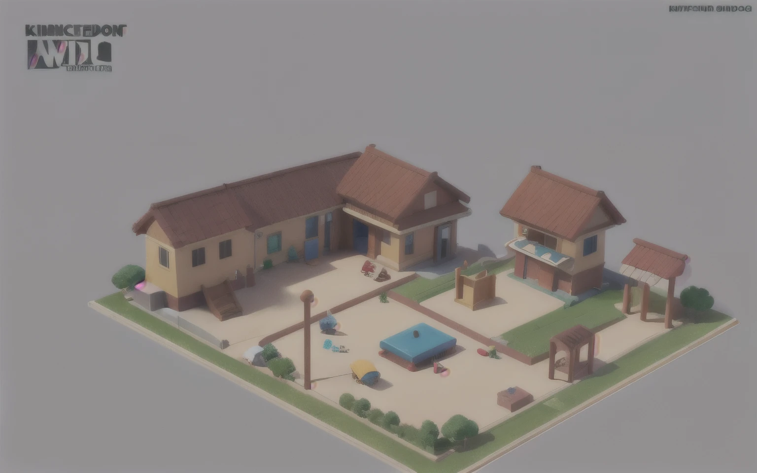 Isometric, overlooking 45 degrees, playground, no building, single building, gray background, concept art, Octane rendering