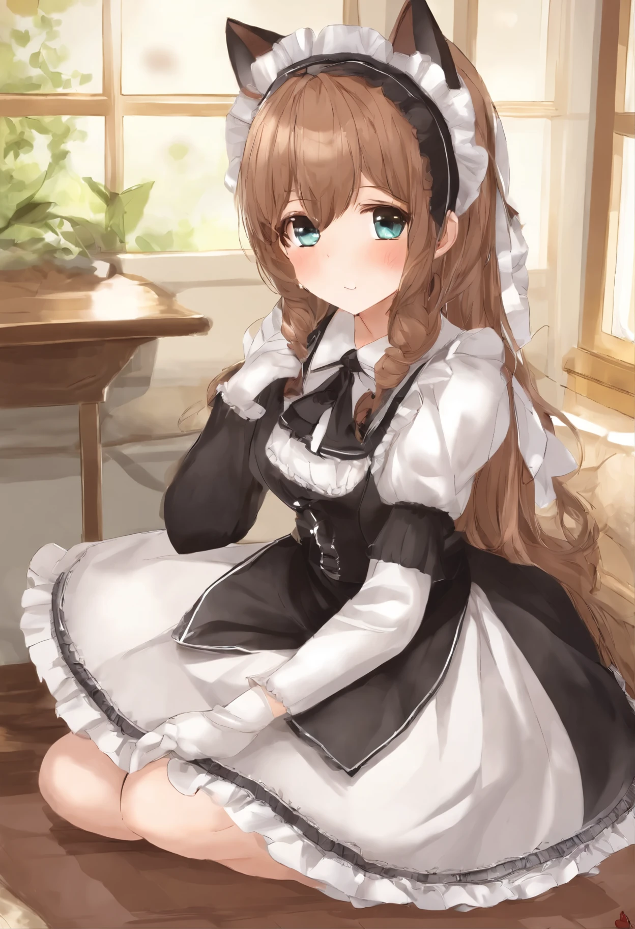 araffe dressed in a maid outfit sitting on the floor, maid outfit, maid dress, gorgeous maid, anime girl in a maid costume, maid costume, weaтакжеg maid uniform, maid, catboy cosplay! maid! dress, japanese maid cafe, french maid, anime cat girl in a maid costume, anime girl cosplay, high quality suit, , pees in bed