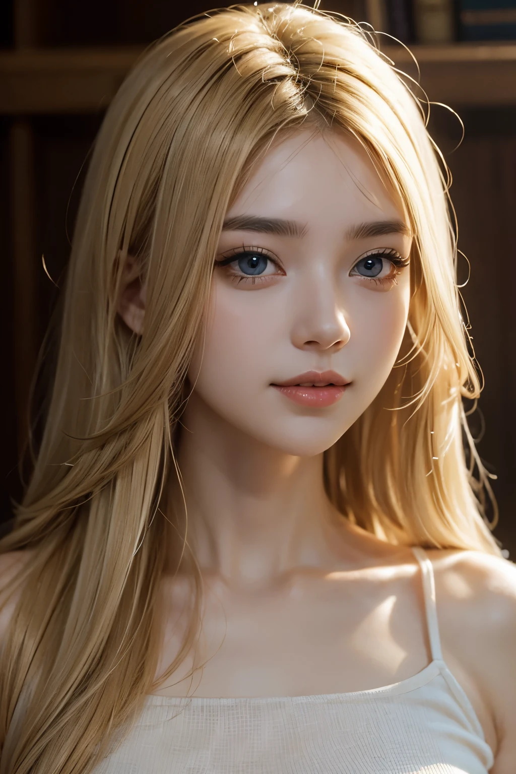 beautiful silky skin,middle smile,peerless beauty,exceptional sexy beauty,beautiful gentle and bright expression,sexy a refreshing look,perfect beautiful cute face is hidden by luster blonde silky hair,hair on beautiful face,very cute beautiful sexy young little woman, very perfect beautiful cute face,beautiful cute big clear eyes