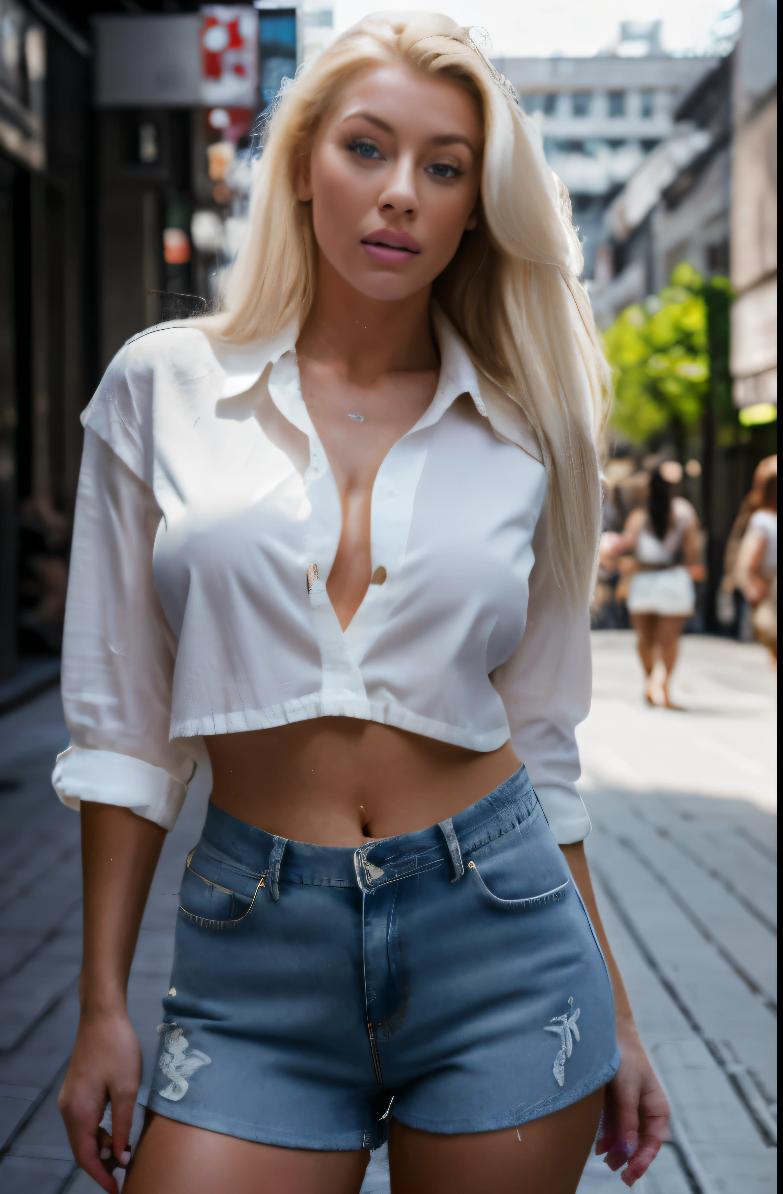 masterpiece, bset quality, realistic, 1girl, (PureErosFace_V1:0.7), (8k, best quality),unbuttoned shirt, midriff, shorts, public, peeping, expression_chart masterpiece, bset quality, realistic, 1girl, (PureErosFace_V1:0.7), (8k, best quality),unbuttoned shirt, jeans, public, peeping, expression_chart