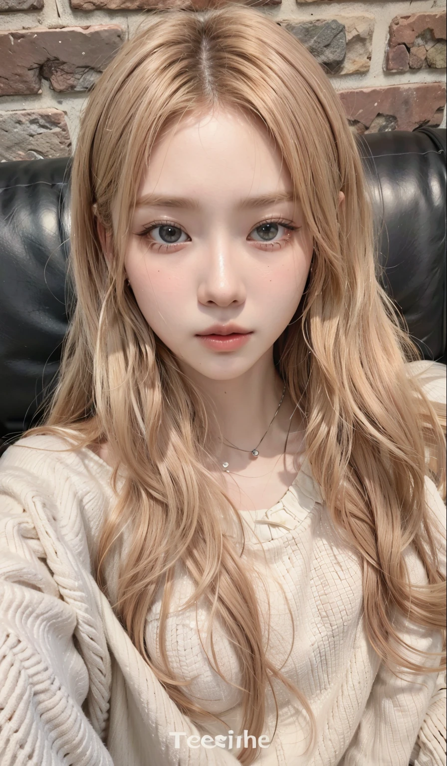 A close-up of a woman with long blonde hair sitting on a sofa, sun yunjoo, pelo largo y rubio y ojos grandes, sakimichan, heonhwa choe, ulzzang, pelo largo y rubio y ojos grandes, jaeyeon nam, jinyoung shin, kim doyoung, cl, muchacha coreana, 19 year old girl