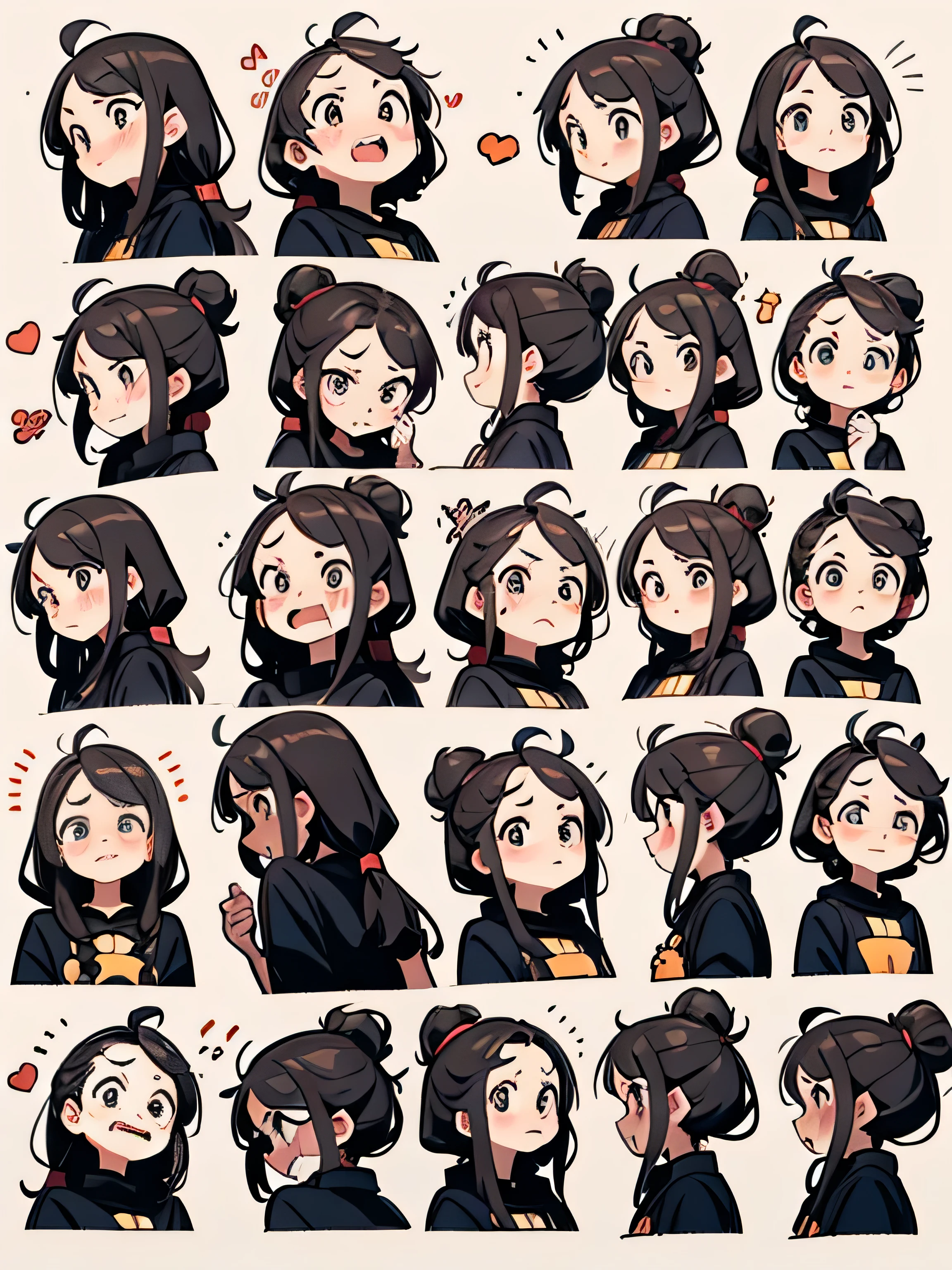 Emoji sheet of a cute fat girl, 16 emotions, Multiple dynamic poses, different expressions, White background, happy, angry,scared, surprise, ETC., 8k,--There are 250--Less than 5