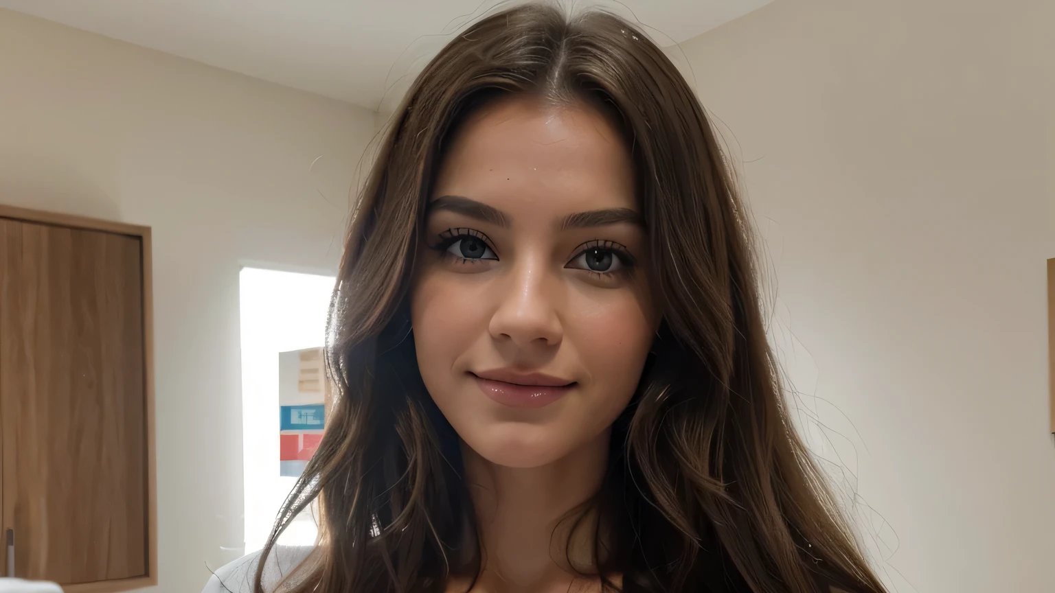 beautiful brunette in a light beige sweater (nail care in a modern beauty salon), very detailed, 21 years old, innocent face, natural wavy hair, Blue eyes, A high resolution, Masterpiece, Best quality, complex parts, very detailed, sharp focus, detailed skin, realistic skin texture, texture, Detailed eyes, professional, 4k, Charming smile, shot on Canon, 85 mm, shallow depth of field,  Цвет Kodak Vision, perfectly toned body, extremely detailed, Photor_\(ultra\), Photorealistic, Realistic, Treatment after, Maximum detail, Roughness, real life, ultra realist, photorealism, Photo, 8k contract, Photo