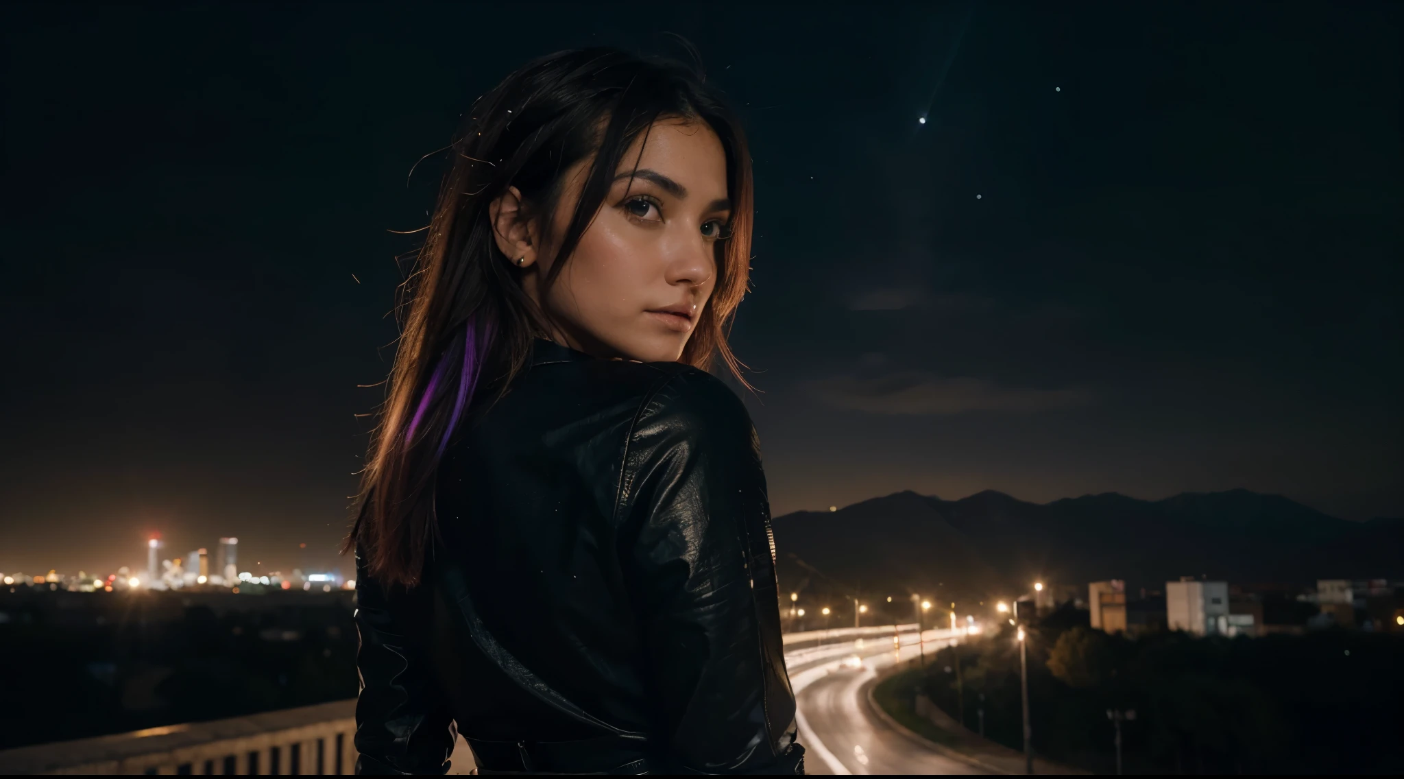 ((Obra maestra)), (Mejor calidad),, arte oficial, Fondo de pantalla CG unity 8k extremadamente detallado, muy detallado, piel brillante, Profundidad de campo, vivid color,, 1 chica, (curvas:0.4), (cuerpo completo:0.6),, cabello corto, golpes, ojos rojos, falda, Mirando al espectador, Noche, calle, neon, looking back, estrella (cielo), multitud, parte superior del cuerpo,