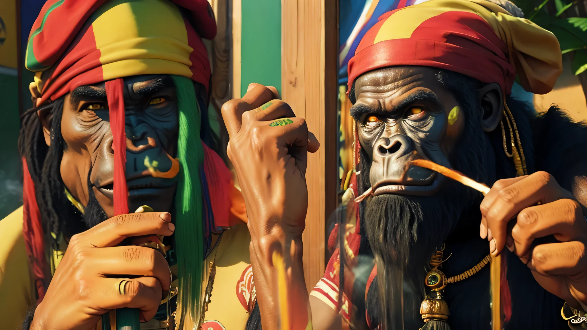 Rasta Ape smoking a blunt