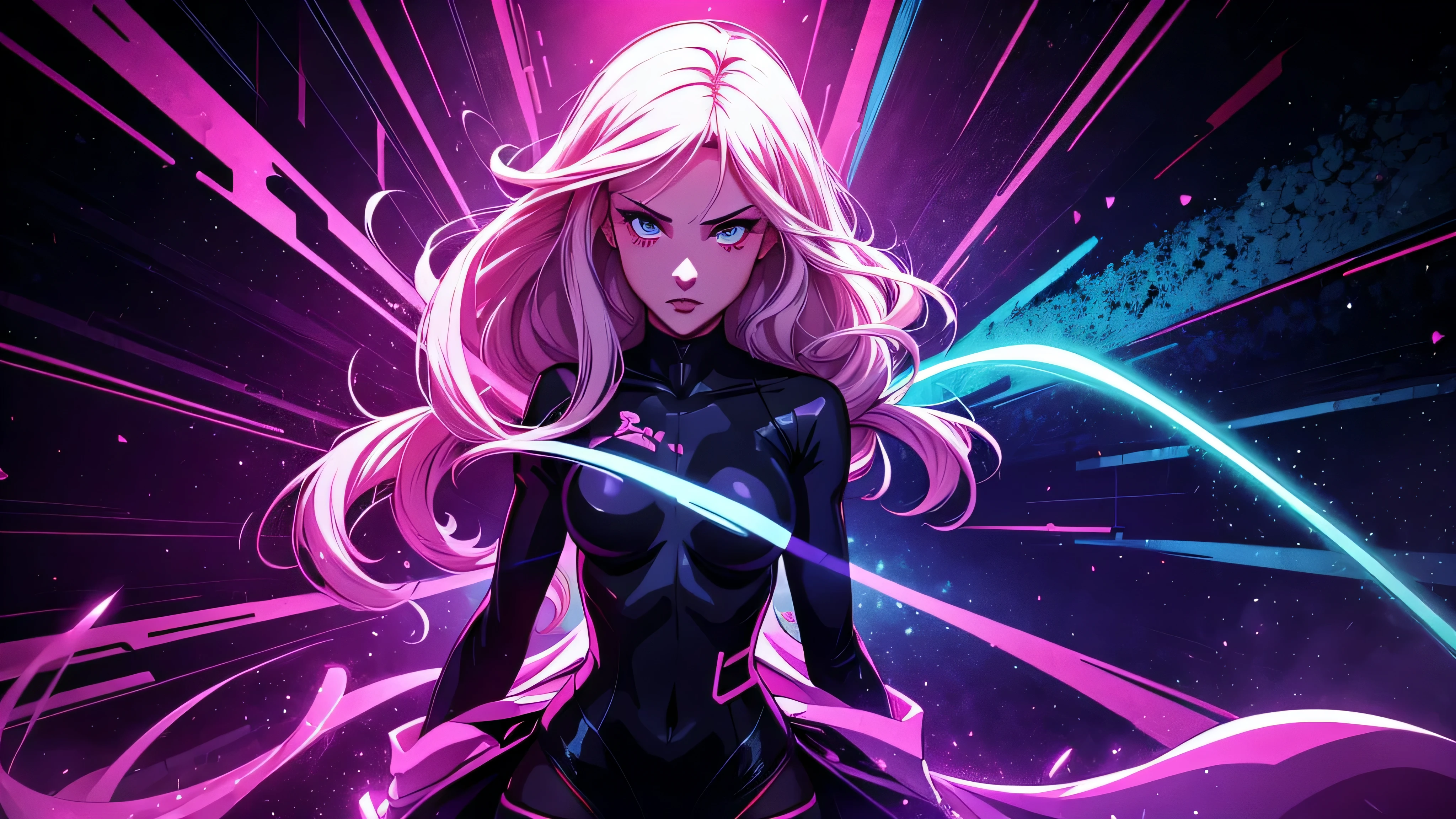garota de anime, corpo inteiro, pernas, Capa do álbum Anime Phonk Brain Sick, musica, ondas sonoras, com cores vermelho e preto neon