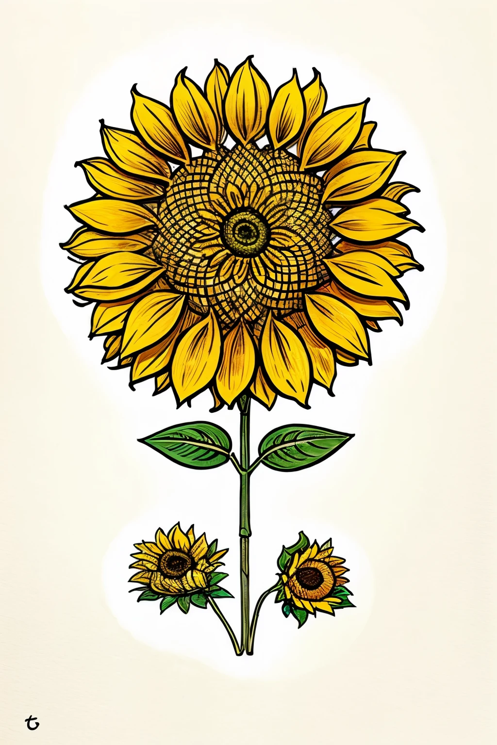 generates a sunflower flower design in hand-drawn illustration style