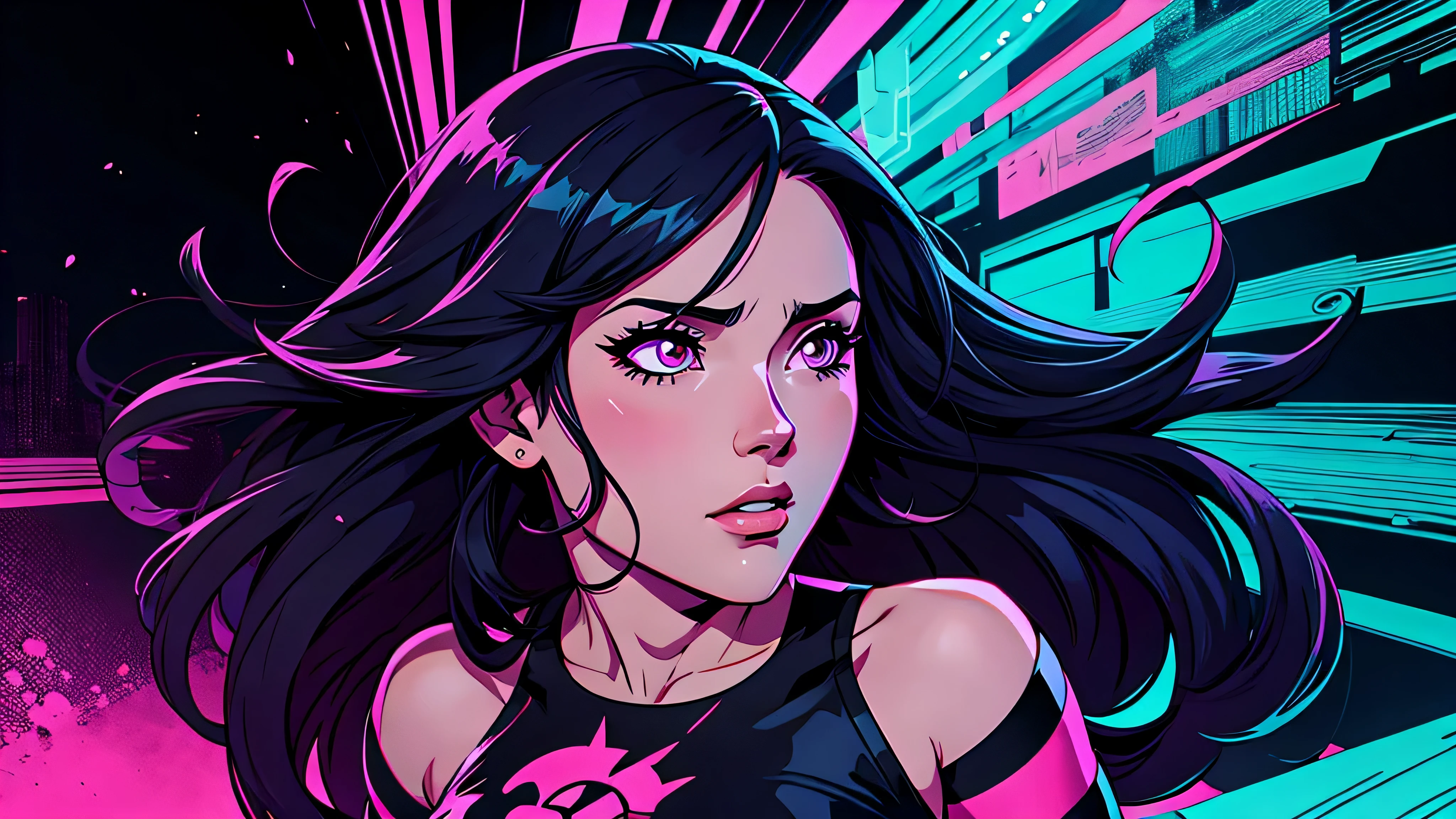 garota de anime, corpo inteiro, pernas, Capa do álbum Anime Phonk Brain Sick, musica, ondas sonoras, com cores vermelho e preto neon
