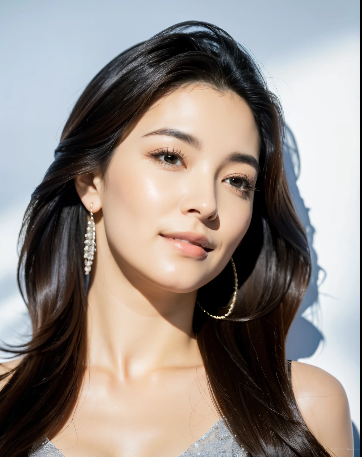 big_boobies, pure_body, clear_beautiful_face, shiny_longer_hair, same_background, same_dress, beautiful_mature_woman, dark_eyebrow, dark_eyelashes, beautiful_nose, realistic