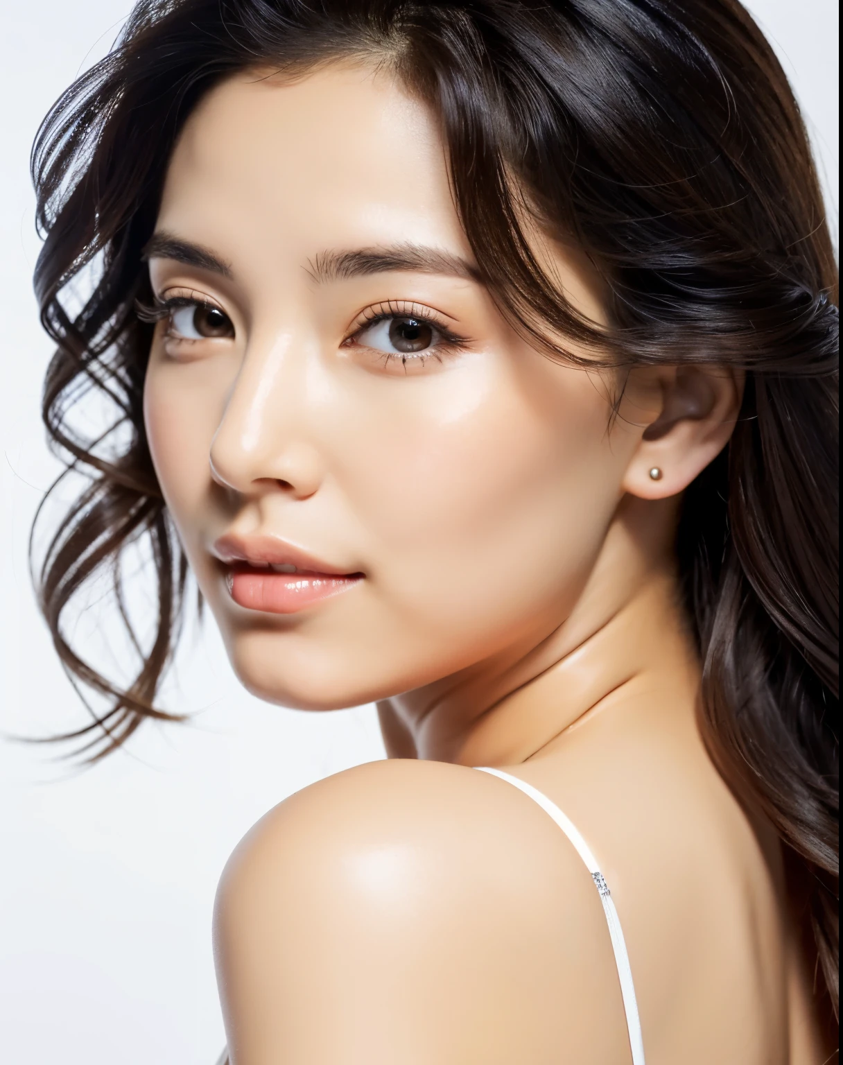 big_boobies, pure_body, clear_beautiful_face, shiny_longer_hair, same_background, same_dress, beautiful_mature_woman, dark_eyebrow, dark_eyelashes, beautiful_nose, realistic
