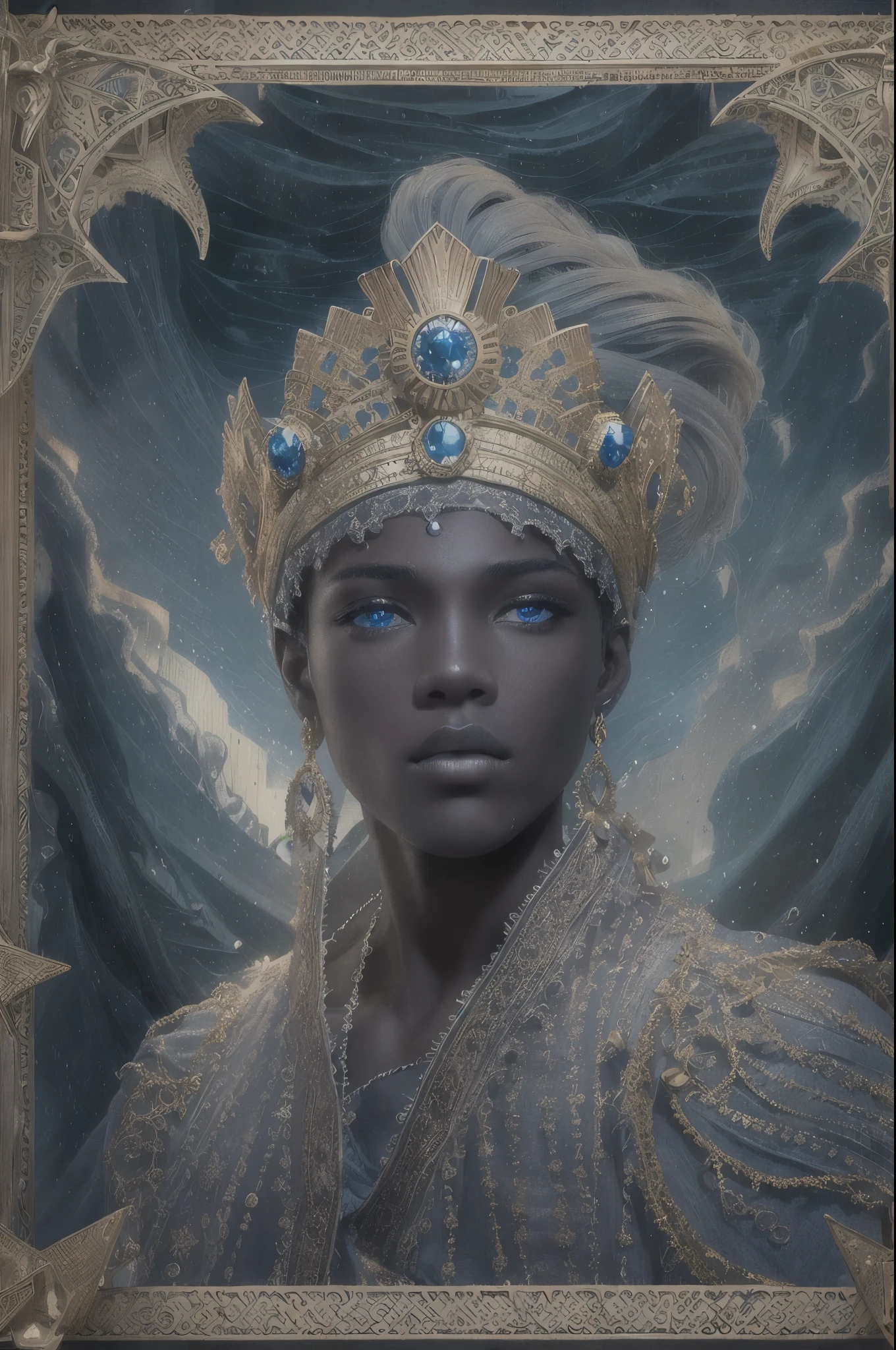 royal couple, inlove, a prince and a princesse, darkskin, coloured hair, coloured eyes, young, very beautiful, coverbook fantasy romance, african kingdom, celest kingdom, realistic, insanely realistic, coverbook, 8K, realistic.HD, 4K, HD, De vrais visages, Cinematography L&#39;image doit avoir un rapport hauteur/largeur de 1:1.6, et mesurez au moins 2,500 pixels on the longest side. Very detailled, like photograpy, ((chef-d&#39;artwork)),((best quality)),8K, Very detailed, ultra-detailed, pose elegante, texture de peau réelle, dark cinema lighting, mannequin africain de 18 ans, beau, mignon, regard divin, puissant , (yeux bleus:1.4), (Dieu Poseidon:1.3), dieu des mers, Neptune, pieux, hydrokinesis, plier l&#39;eau, demonstrate the ability to manipulate water, créer des vagues massives et plier l&#39;eau, white and pale skin, dieu romain de la physique, intense, yeux bleus, (cheveux courts et secs:1.8), cheveux bruns courts et en désordre, strong jaw, masculin, muscle, corps ajusté, poitrine glabre, Torse nu, sans pantalon, pleine mer, aesthetic sinistre, nuages d&#39;orage noirs, lightning clouds, vagues de l&#39;ocean d&#39;un bleu profond, (nuit sombre tempête:1.6), jambes nues, pieds nus, tissu antique, jupe spartiate en lin antique, (antique linen drapery fabric:1.6),,,,, twilight, atmosphère sombre, cinema lighting, profondeur de champ, award-winning photography, elegant, hyperrealistic, rendu d&#39;octane, unreal, HD, 8K resolution, Very detailed, 8K uhd, professional lighting, Cartographie des photons, radiosity, PHYSICALLY BASED RENDERING