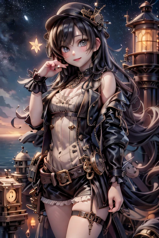 A thoughtful woman gazing out at a starry night sky, her face illuminated by the moonlight. (HD, realistic style, soft lighting)