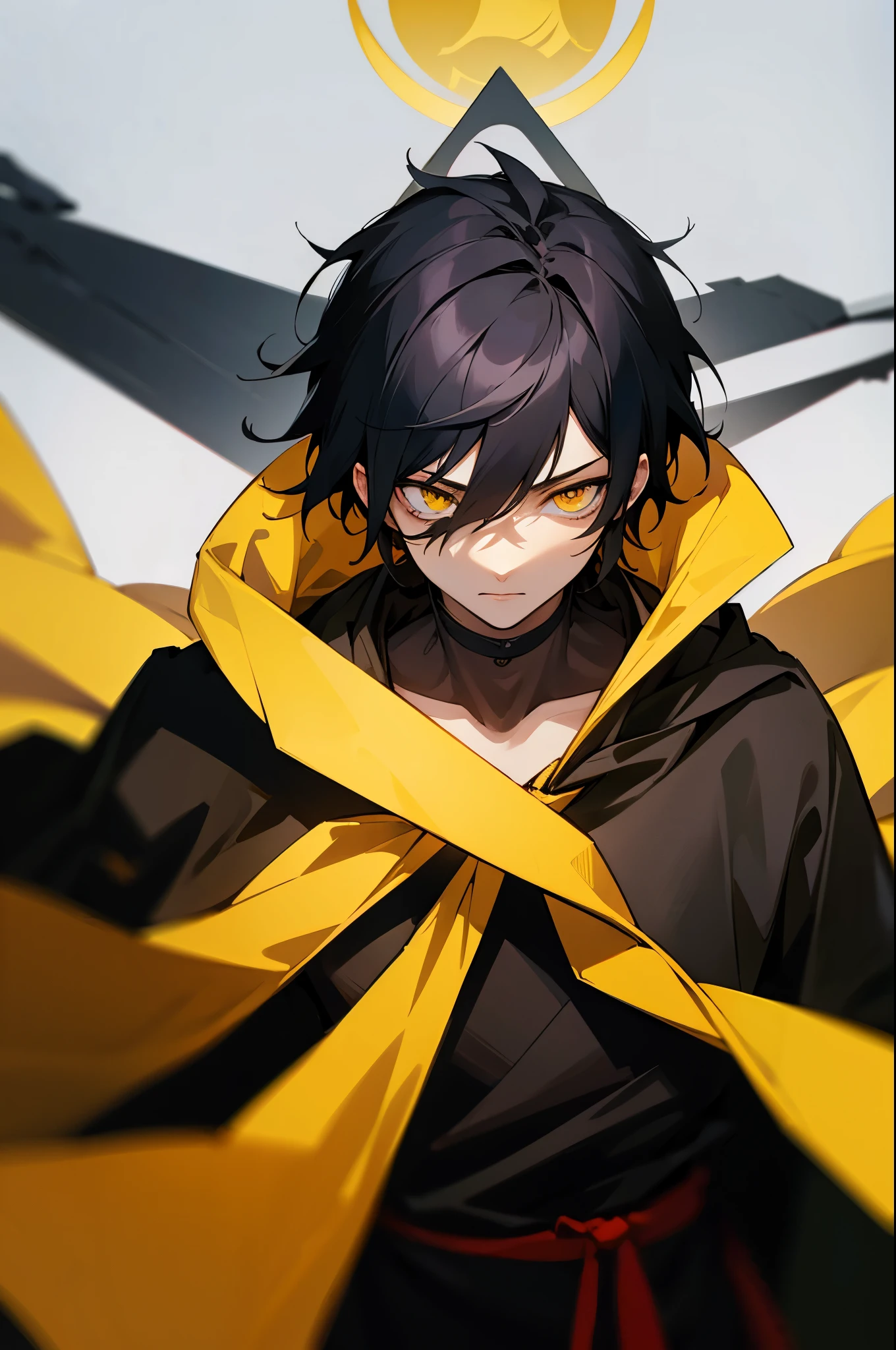avatar, black hair, black robe,  young male, yellow eyes, mask,
