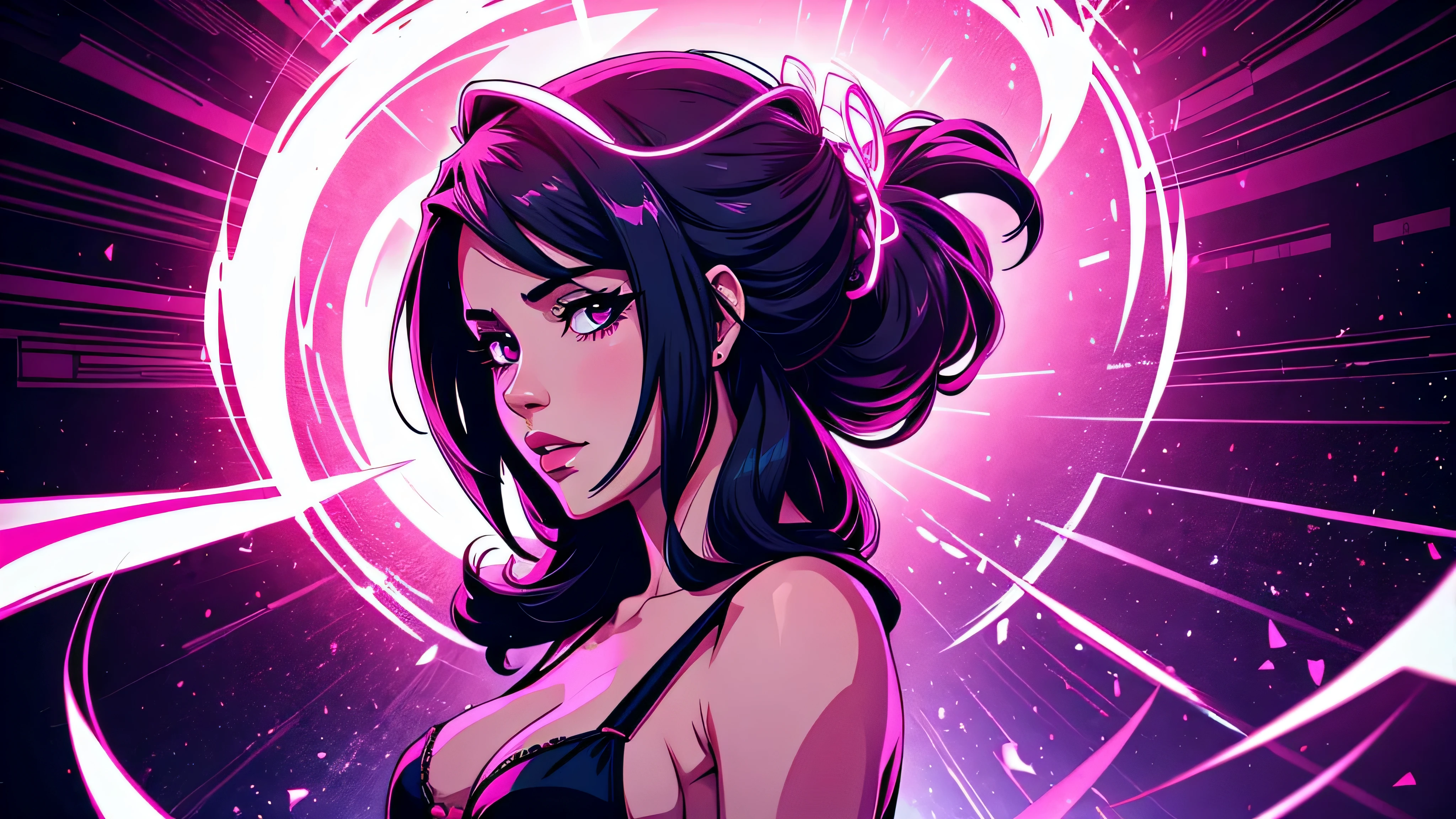 garota de anime, corpo inteiro, ta, Capa do álbum Anime Phonk Brain Sick, musica, ondas sonoras, com cores rosa e preto neon