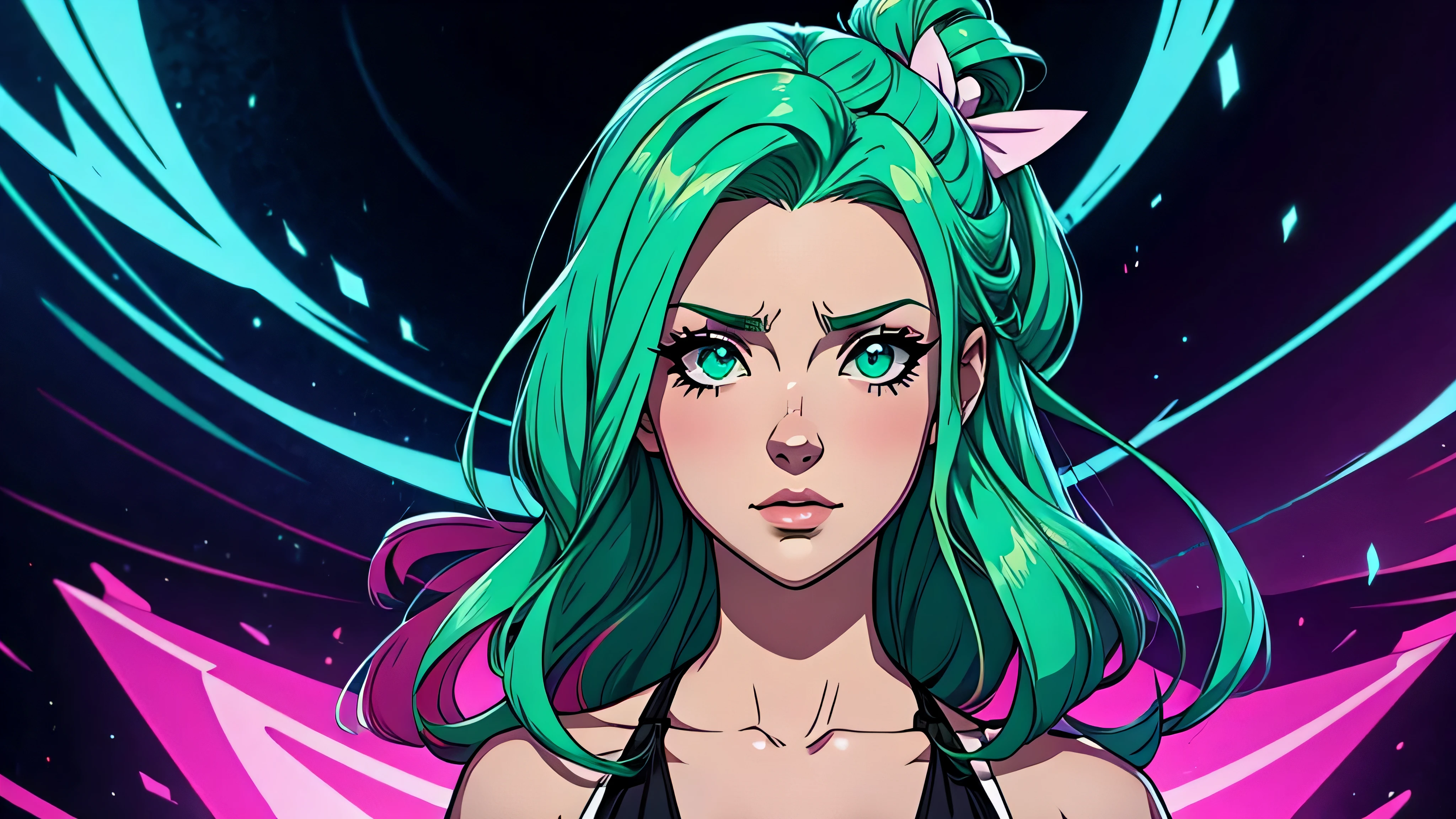 garota de anime, corpo inteiro, ta, Capa do álbum Anime Phonk Brain Sick, musica, ondas sonoras, com cores verde e preto neon