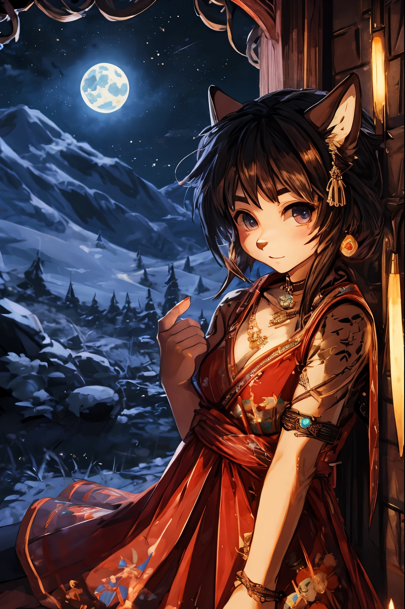 (masterpiece), best quality, cute, adorable, cute, furry, female, woods at night