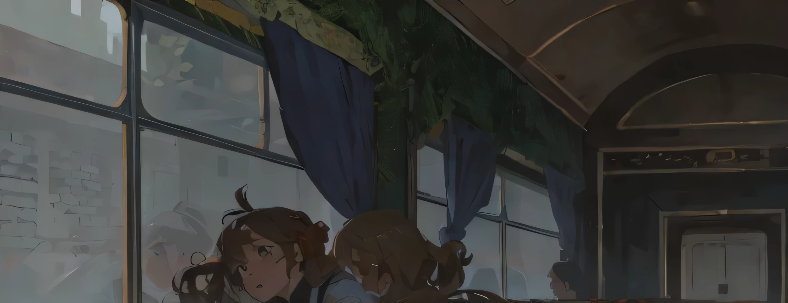 classical renaissance painting, ornament details
in the scene, retro train car