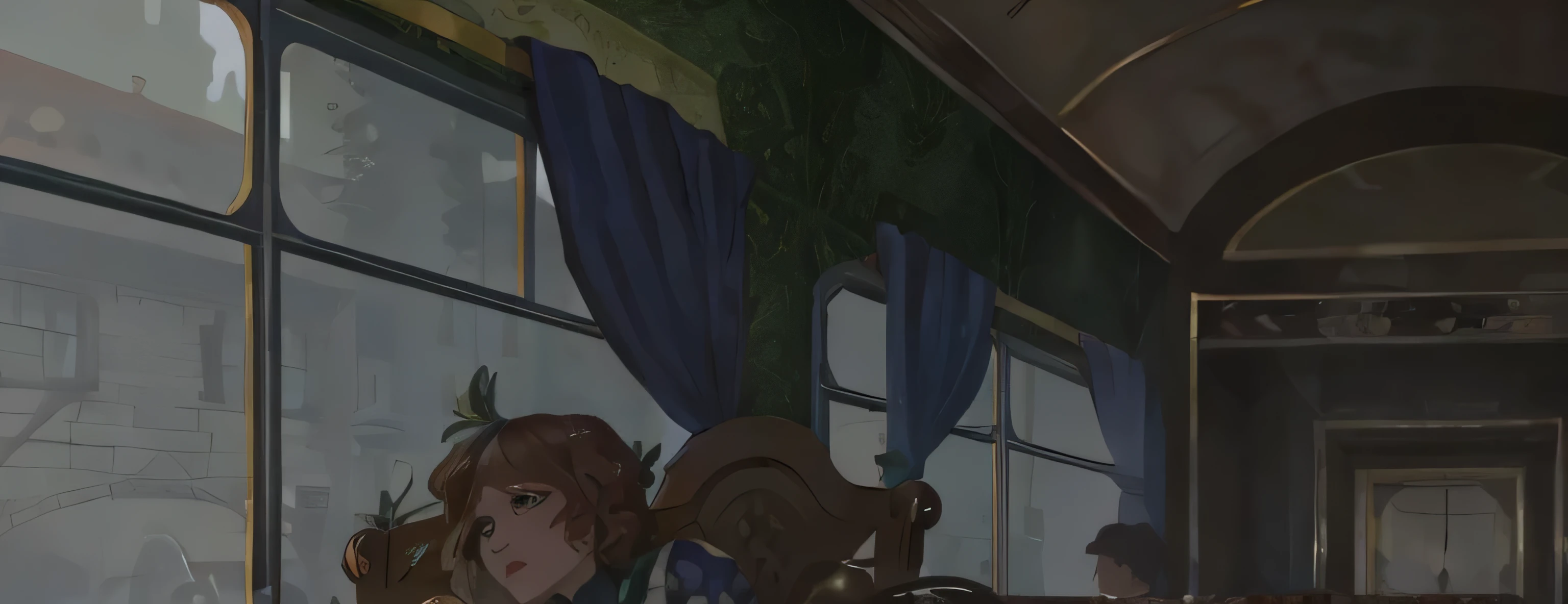 classical renaissance painting, ornament details
in the scene, retro train car