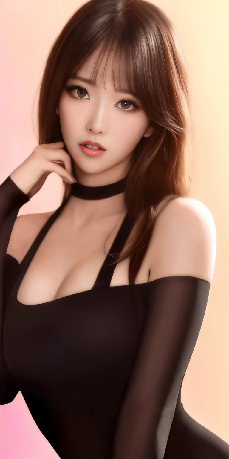 best qualtiy，tmasterpiece，A high resolution，1girll，Dingdall effect，realisticlying，edge lit，twotonelighting，（highdetailskin：1.2），8K  UHD，Pure，Sweet，Flower background，Colorful background，Based on physical rendering，Perfect light and shadow，extreme hight detail，Pink tones，Eye reflections，Raised sexy，perfect bodies，Superb beauty，largeeyes，long eyelasher，Delicate eyes，large shiny eyes，Subtle pupillary reflex，Shoulder and neck details，The pupil texture is delicate，Perfect eyes，Black pupils，best qualtiy，tmasterpiece，16k，A picture，head portrait，Bigchest，longer sleeves，Take care of your chest，Large breasts，Delicate avatar