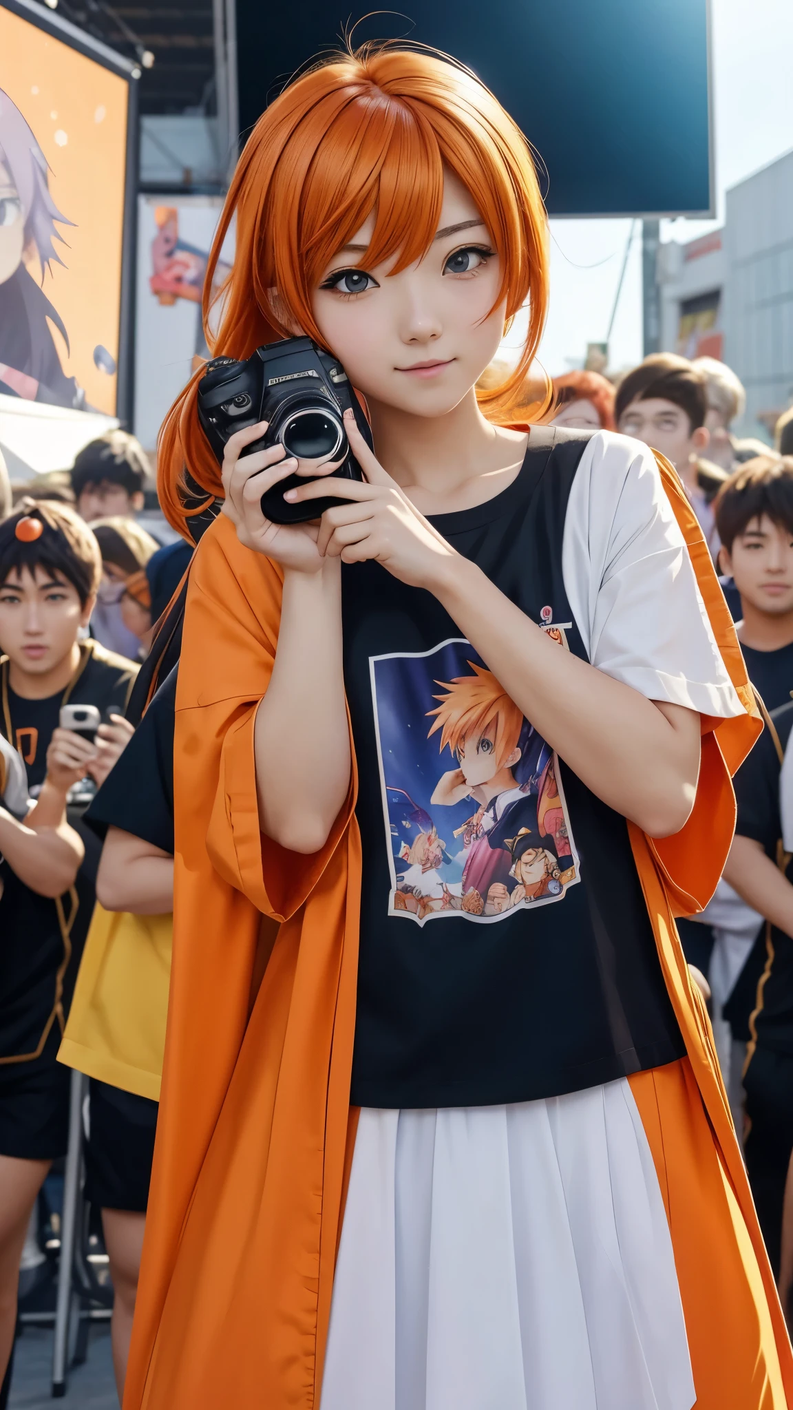 anime girl taking a picture with a camera in front of a crowd, anime style mixed with fujifilm, orange - haired anime boy, anime boy, photography], anime picture, self - portrait!!!!, anime style 4 k, anime wallaper, hd anime wallaper, photography ), digital anime art!!, !! looking at the camera!!, 4 k manga wallpaper