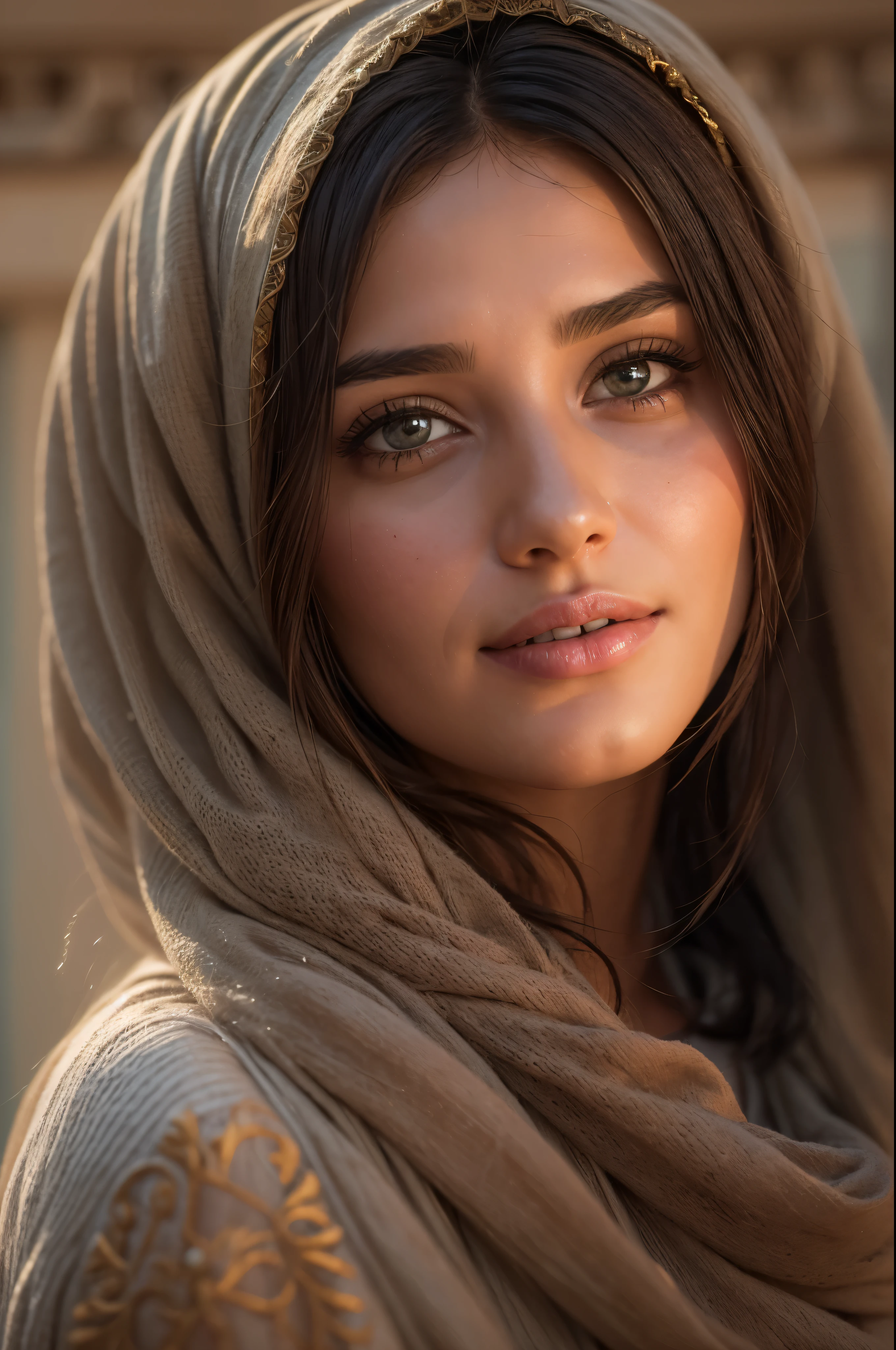 ((Best Quality)) A ((Vey Beautiful, World Beauty Arabic girl)) ((21 old))) with a Hijab and black & gold abaya, Model Secy Pose, blown hair falling around her brown miky eyes, brown very long straight hair fall like a waterfall in her mid-size rounded breast, Very detailed, 24 ans, smiling, seductive, detailed dress, High resolution, masterpiece, Best quality, ((Mid-size Rounded uplifted breast)) ((big things)) ((horny)), ((Modern Gulf Culture)), Cinematic Bedroom mantic Lighting, intricate high detail, highly detailed, milky soft detailed skin, realistic skin texture, texture, detailed eyes, professional, 4K, perfect fit body, flexible body, Extremely detailed, photographer_\(ultra\), photorealistic, Realstic, Post-treatment, Maximum details, roughness, real life, ultra-realist, photorealism, photographer, 8K UHD, photographer