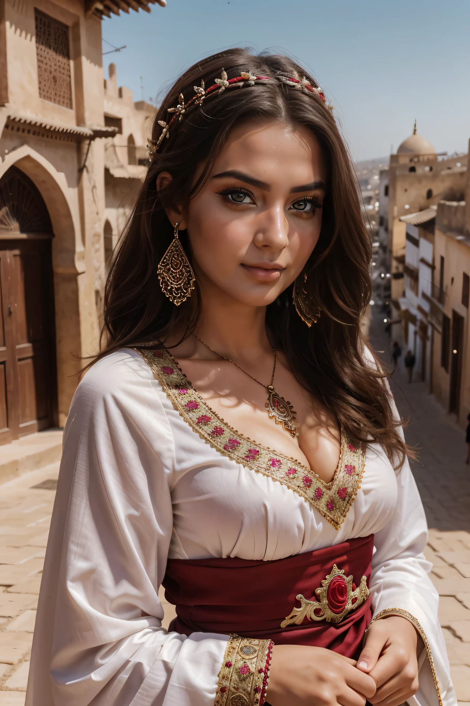 Instagram-Models posieren in Fes, in traditional clothes, full entire body, beautiful detailed eyes, beautifully detailed lips, extremely detailed eyes and face, kurzes, welliges rosa Haar ((best qulaity)), ((Meisterwerk)), (detailliert), perfektes Gesicht, full entire body, ahegao